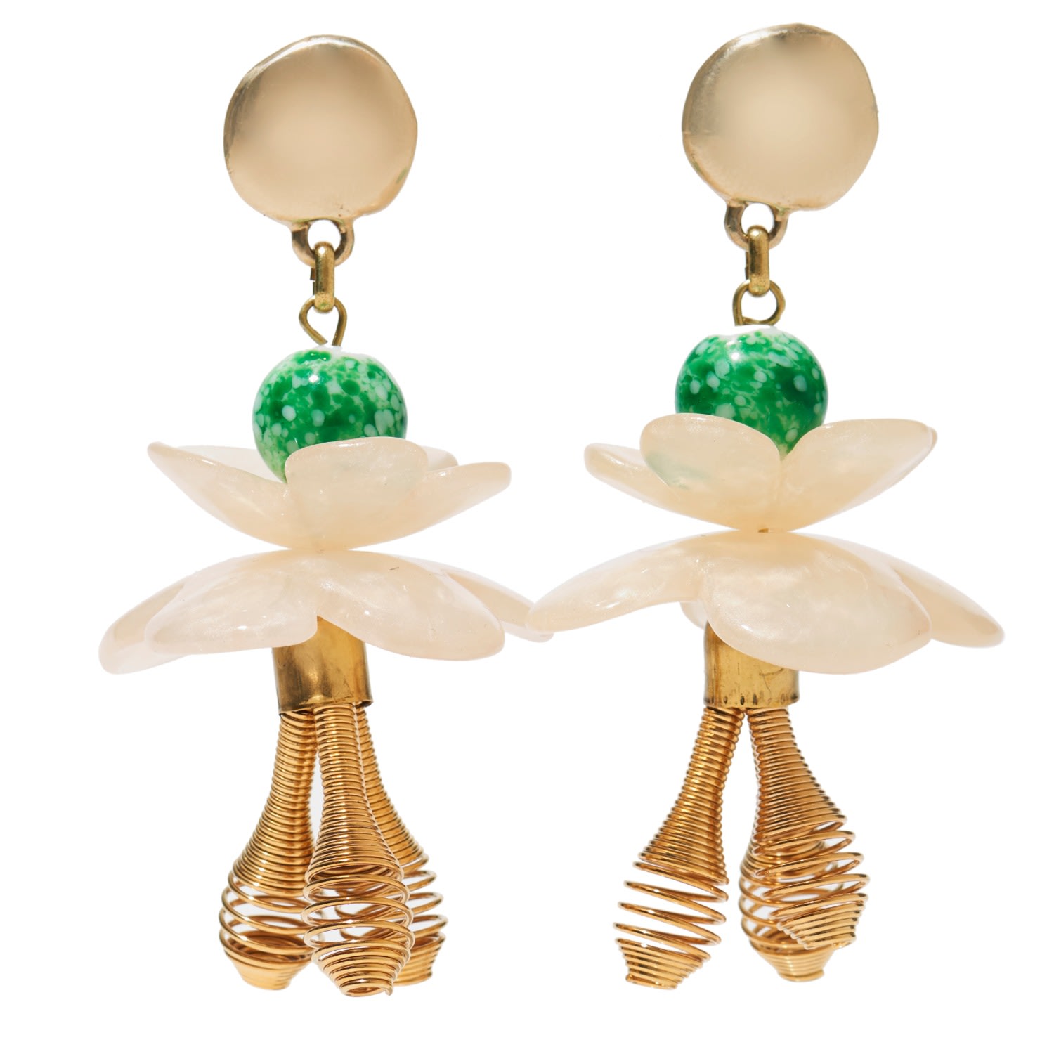 Women’s Neutrals / Gold / Green Poppy Earring Castlecliff