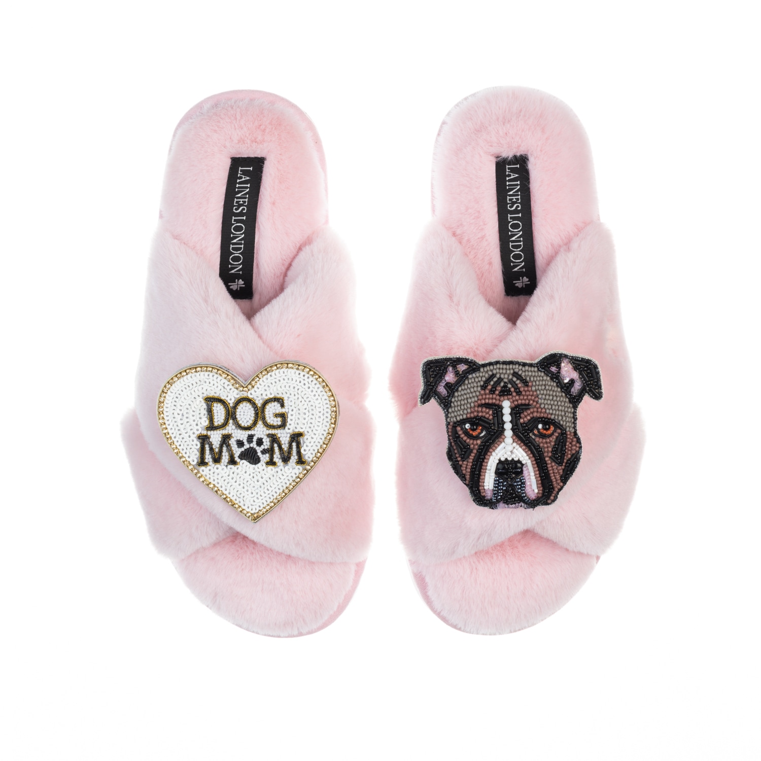 Laines London Women's Pink / Purple Classic Laines Slippers With Staffy & Dog Mum / Mom Brooches - Pink