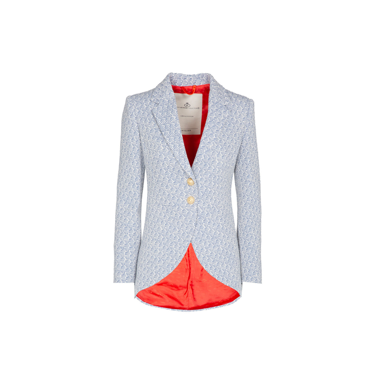 The Extreme Collection Women's White Elegant Light Blue Geometric Pattern Tailored Blazer With Contrast Lining Agostina In White