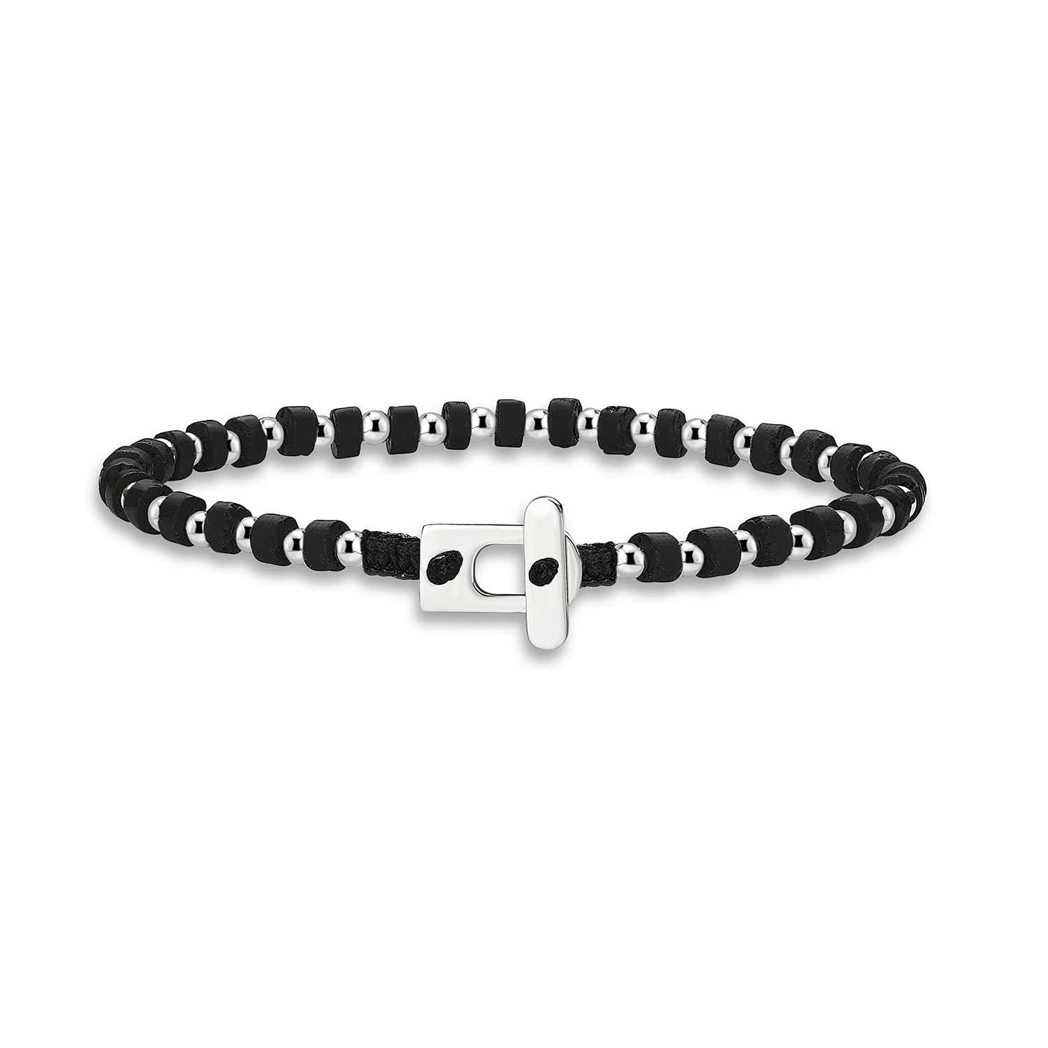 Aleyna Cebeci Jewelry Men's Black Lava Guardian Bracelet, Sterling Silver & Lava Stone
