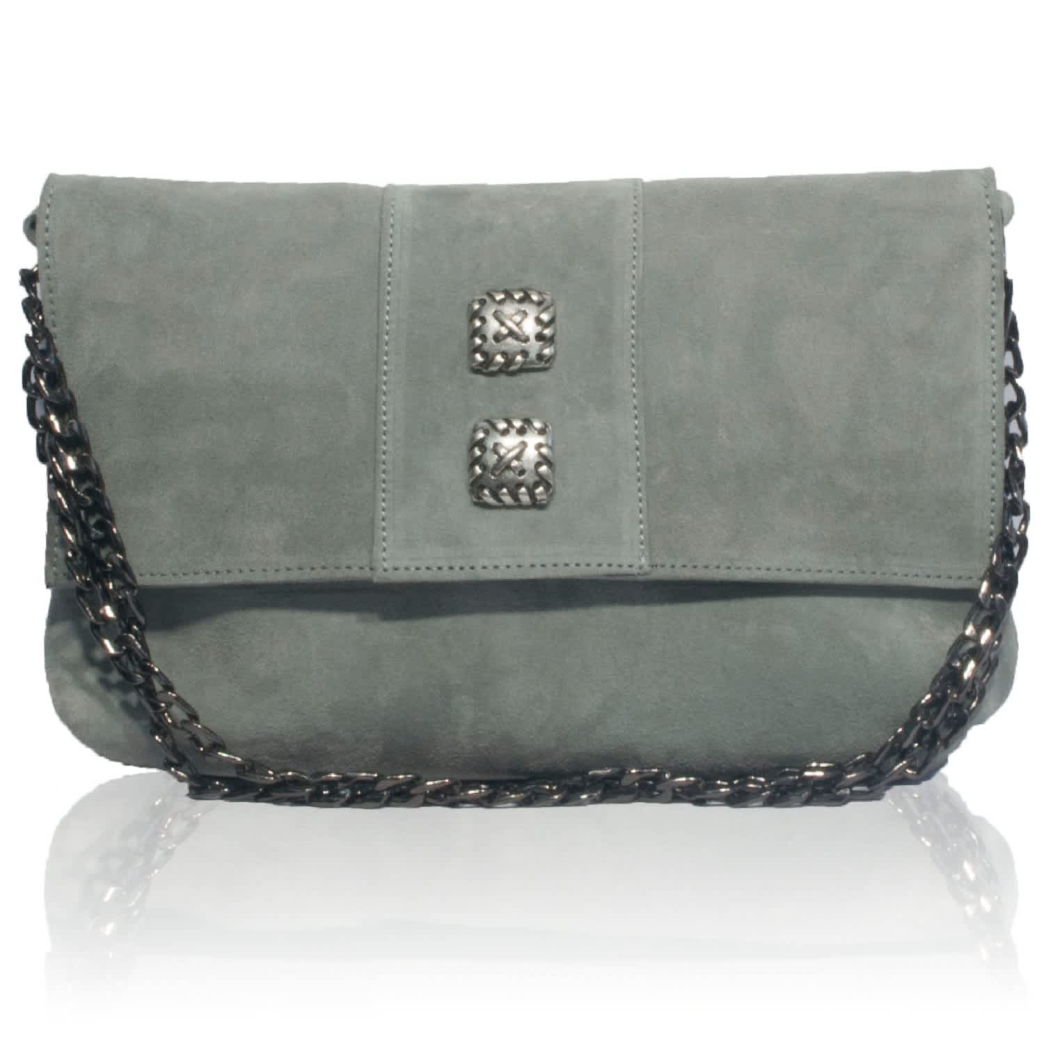 gray suede bag