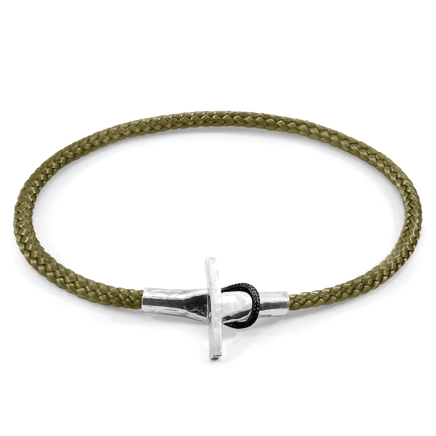 Anchor & Crew Men's Khaki Green Cambridge Silver & Rope Bracelet In Green