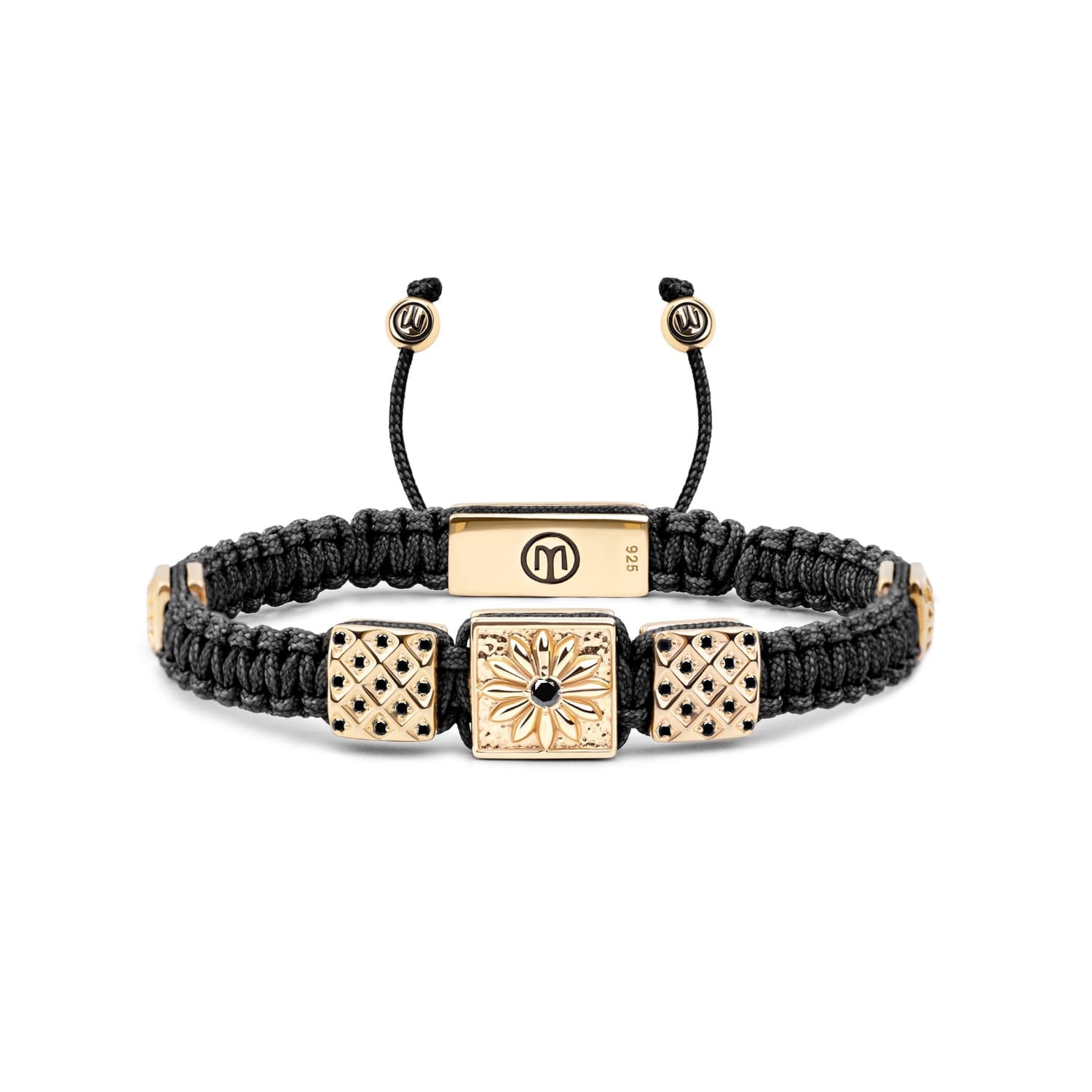 Mahigan Men's Black / Gold Triple Macrame Bracelet In Gold - Black Moissanite, Black String