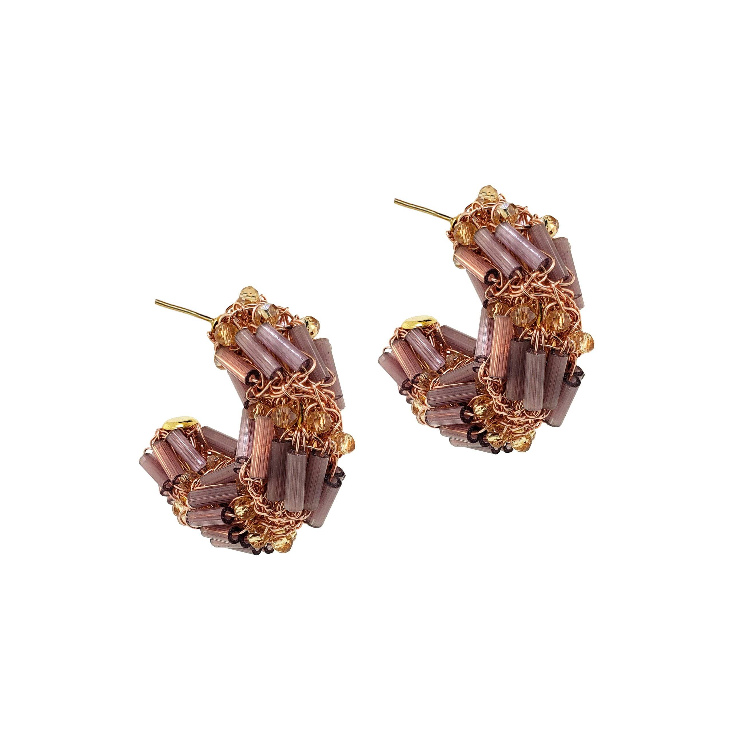 Lavish By Tricia Milaneze Women's Pink / Purple / Rose Gold Breeze Lavender Mix Helix Mini Hoop Handmade Crochet Earrings