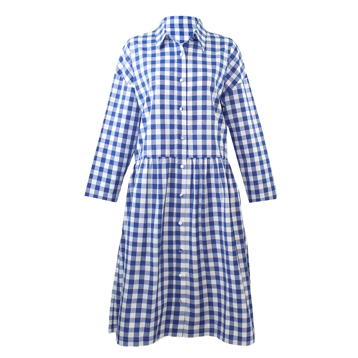 Women’s Blue / White Cotton Linen Gingham Shirt Dress Cobalt Blue M/L Zenzee