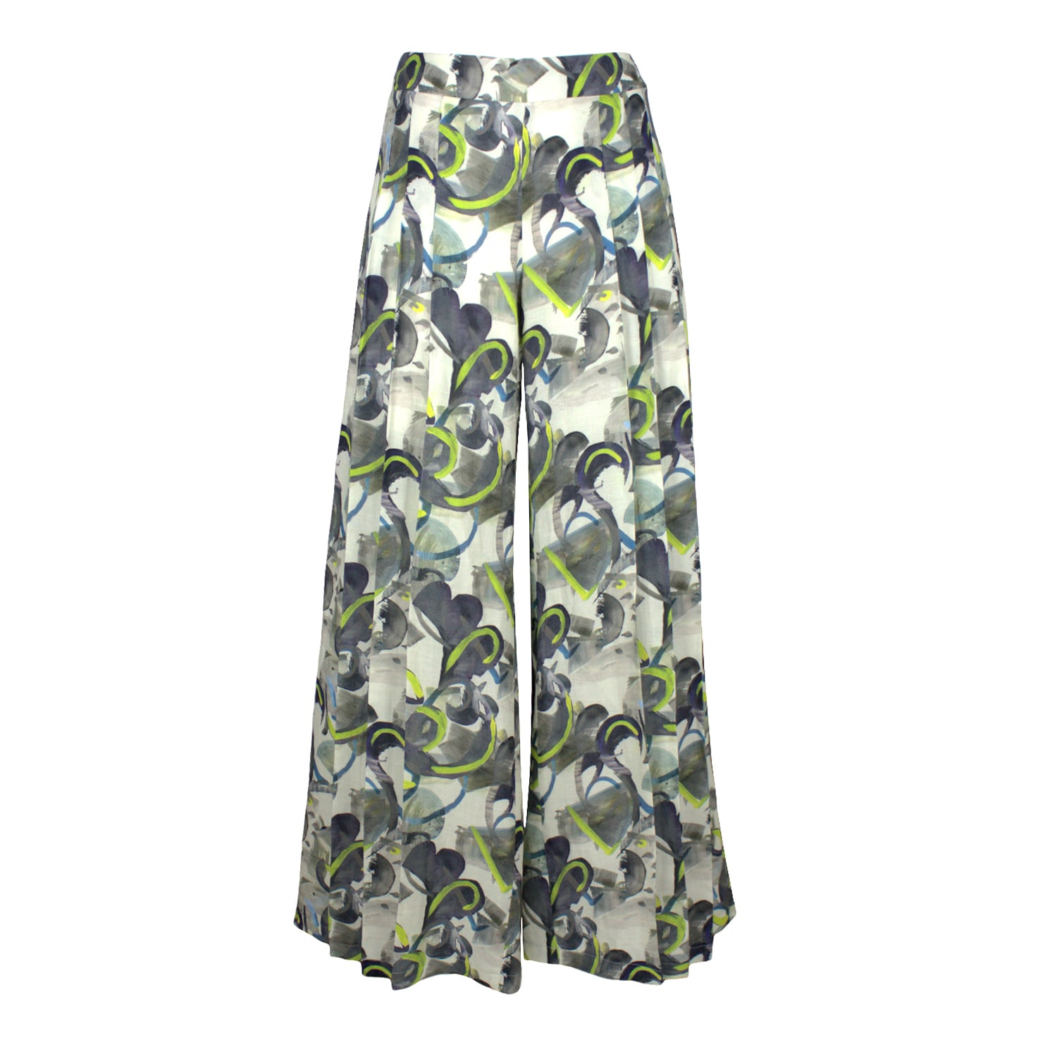 Lalipop Design Women's Wide Pleated Pants In Abstract Print Linen