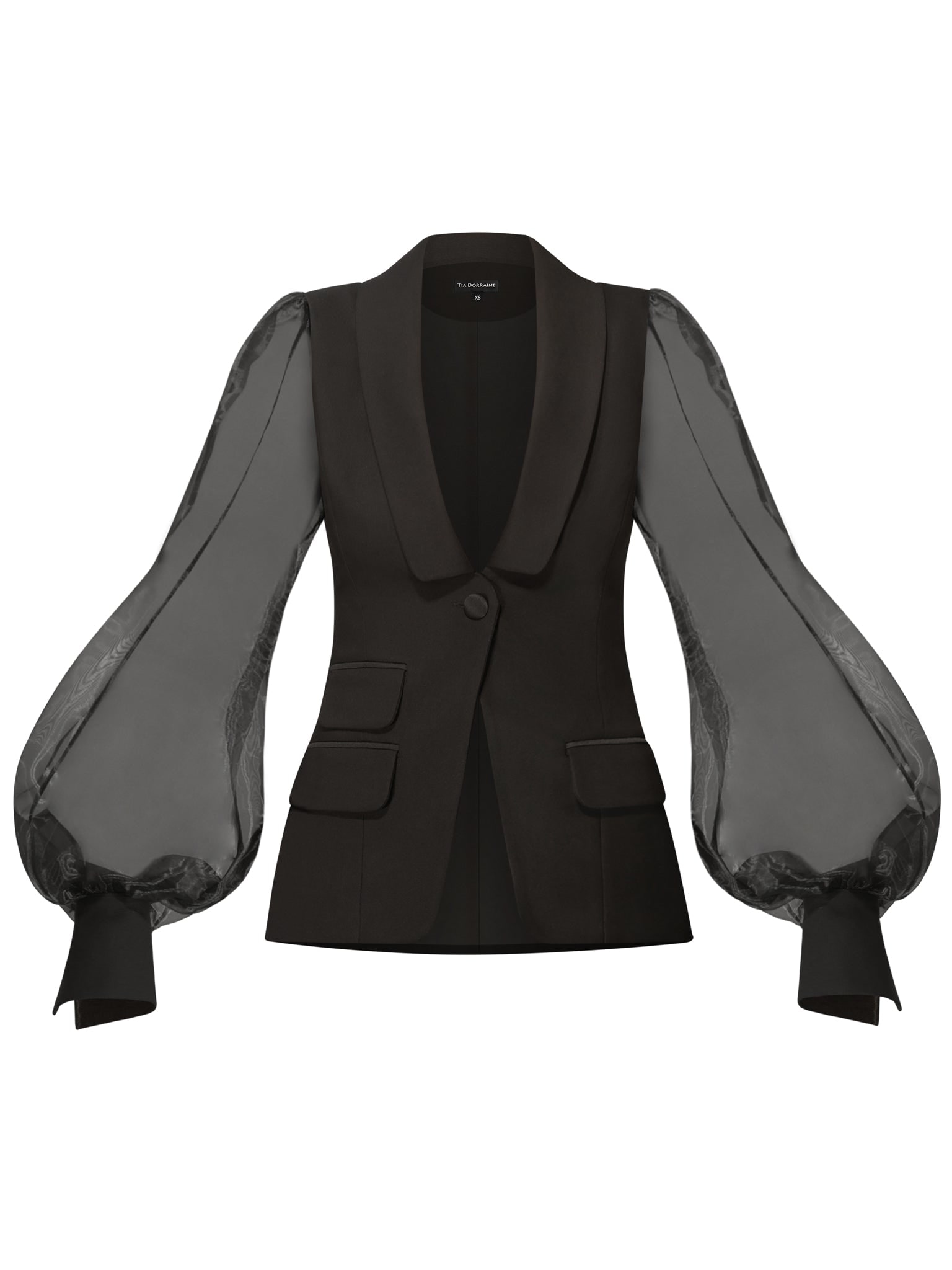 Tia Dorraine Women's J'adore Organza Sleeve Tailored Blazer - Black In Black