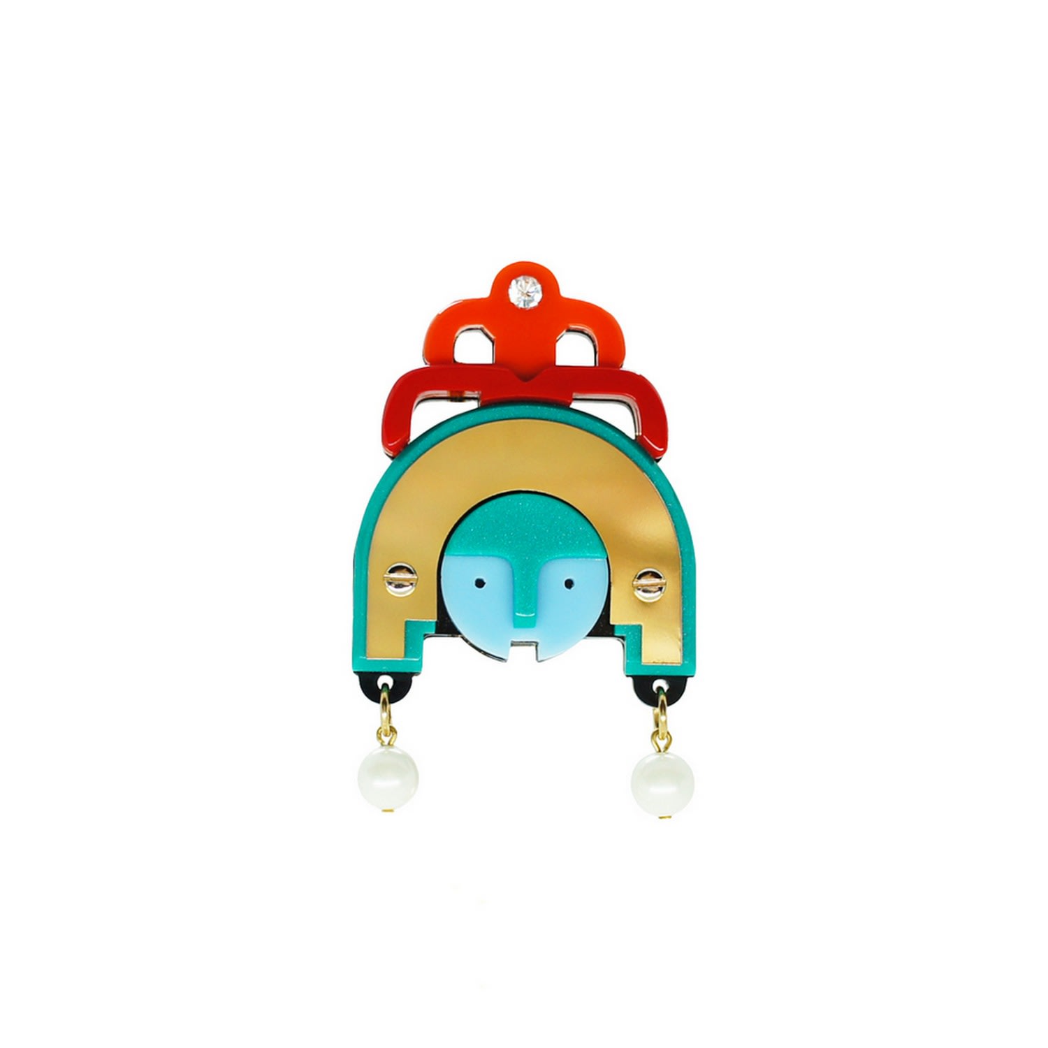 Gissa Bicalho Women's Green Acrylic Handmade Brooch Ixchel - Turquoise In Multi