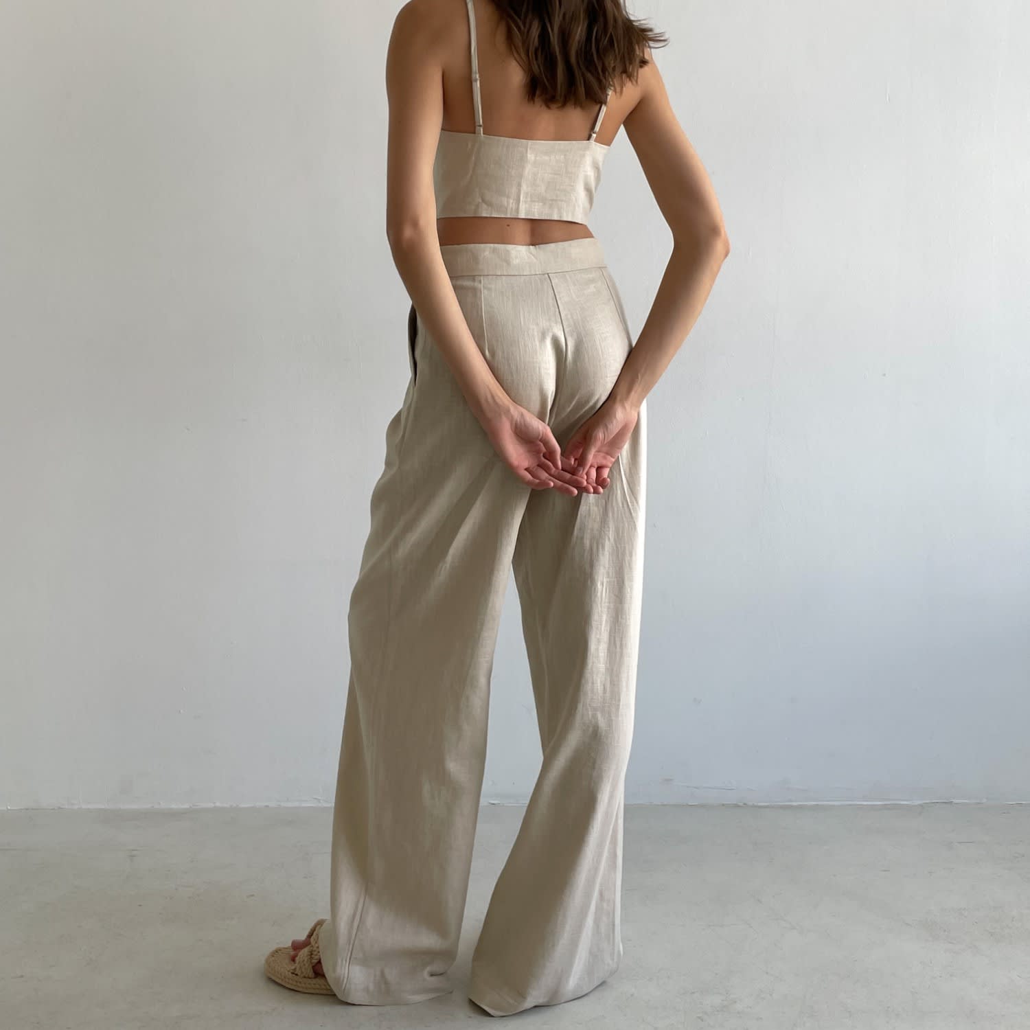 Extra Tall Beige Linen Trousers - Straight, High-Waisted & Adjustable, KK