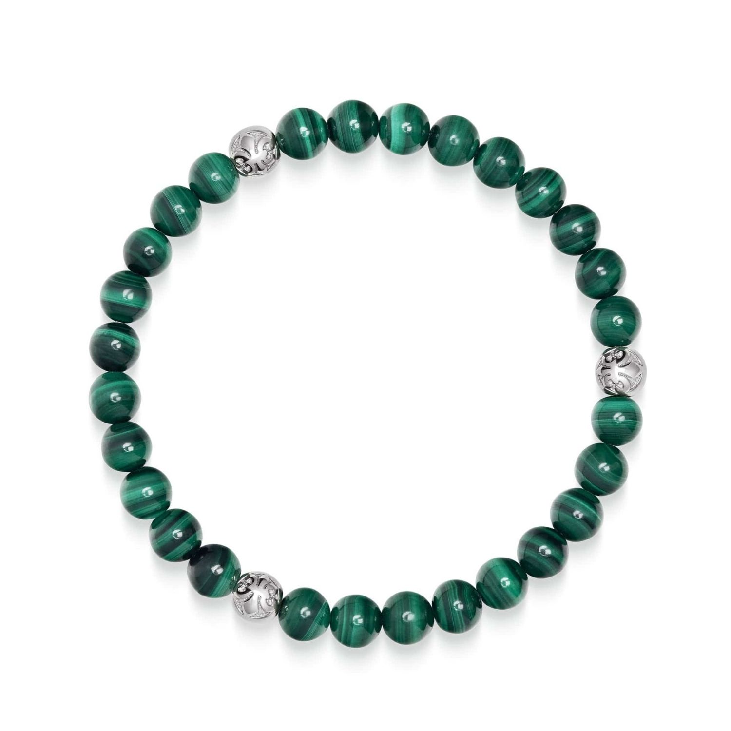 Nialaya Men's Green / Silver Green Malachite Bracelet With Silver Balls
