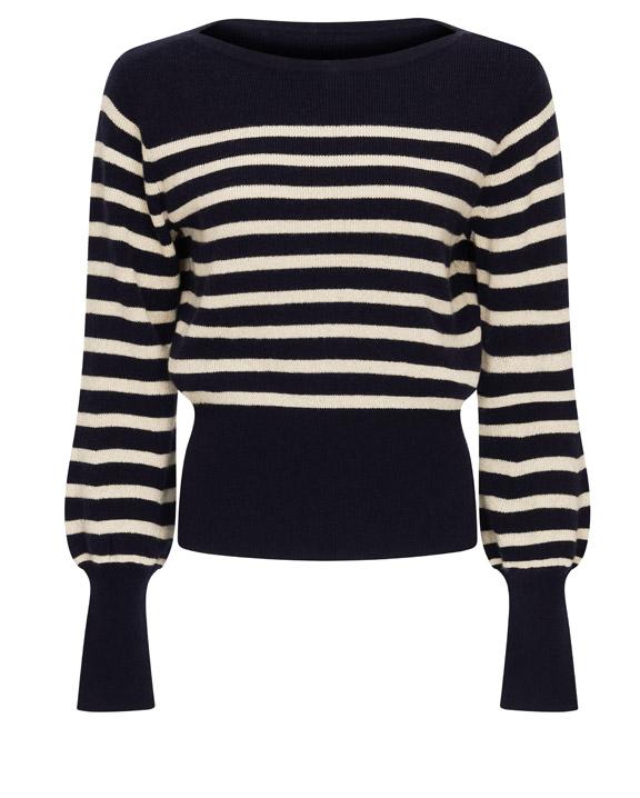 Guinea Women's Blue Breton Navy & Cream Lurex Stripe Wool & Cashmere Jumper In Blue
