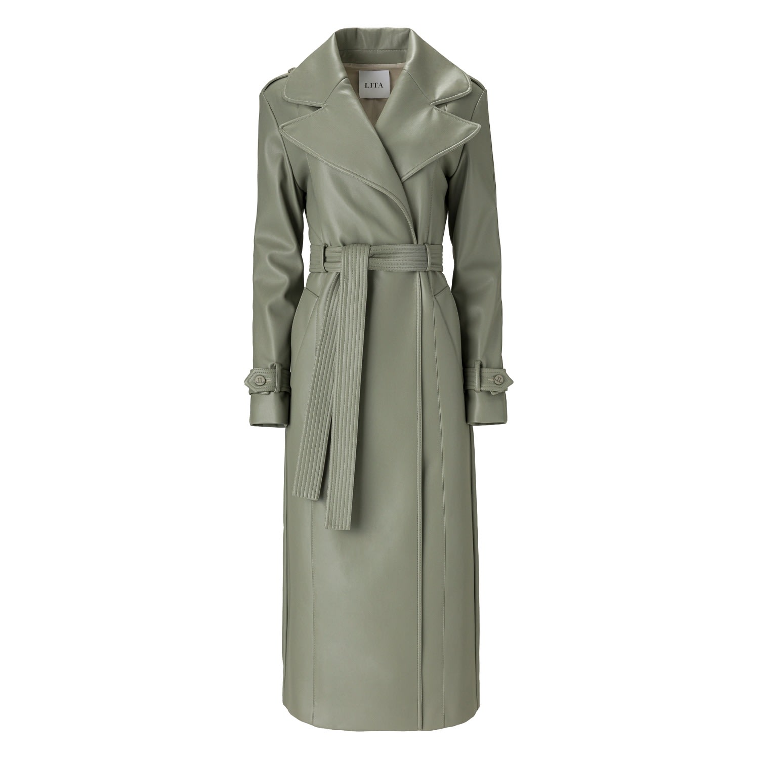 Shop Lita Couture Women's Green Vegan Leather Trench Coat