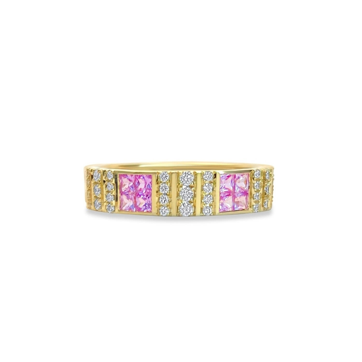 Women’s Pink / Purple Pinstripe Strength Diamond Cigar Band Skinny Ring With Pink Sapphire Inlay Rinoor