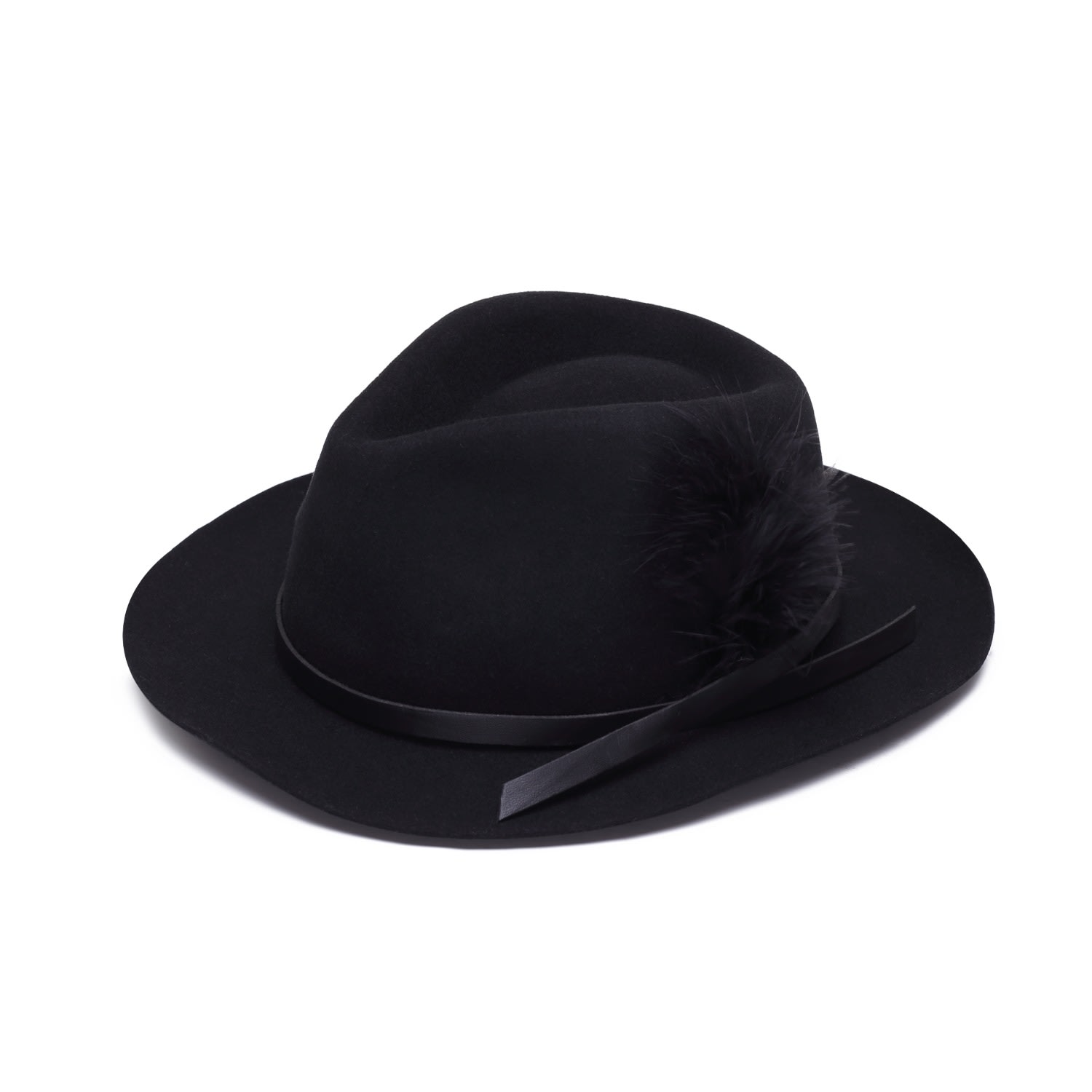 Women’s Floppy Felt Fedora With Black Band & Feather Small Justine Hats