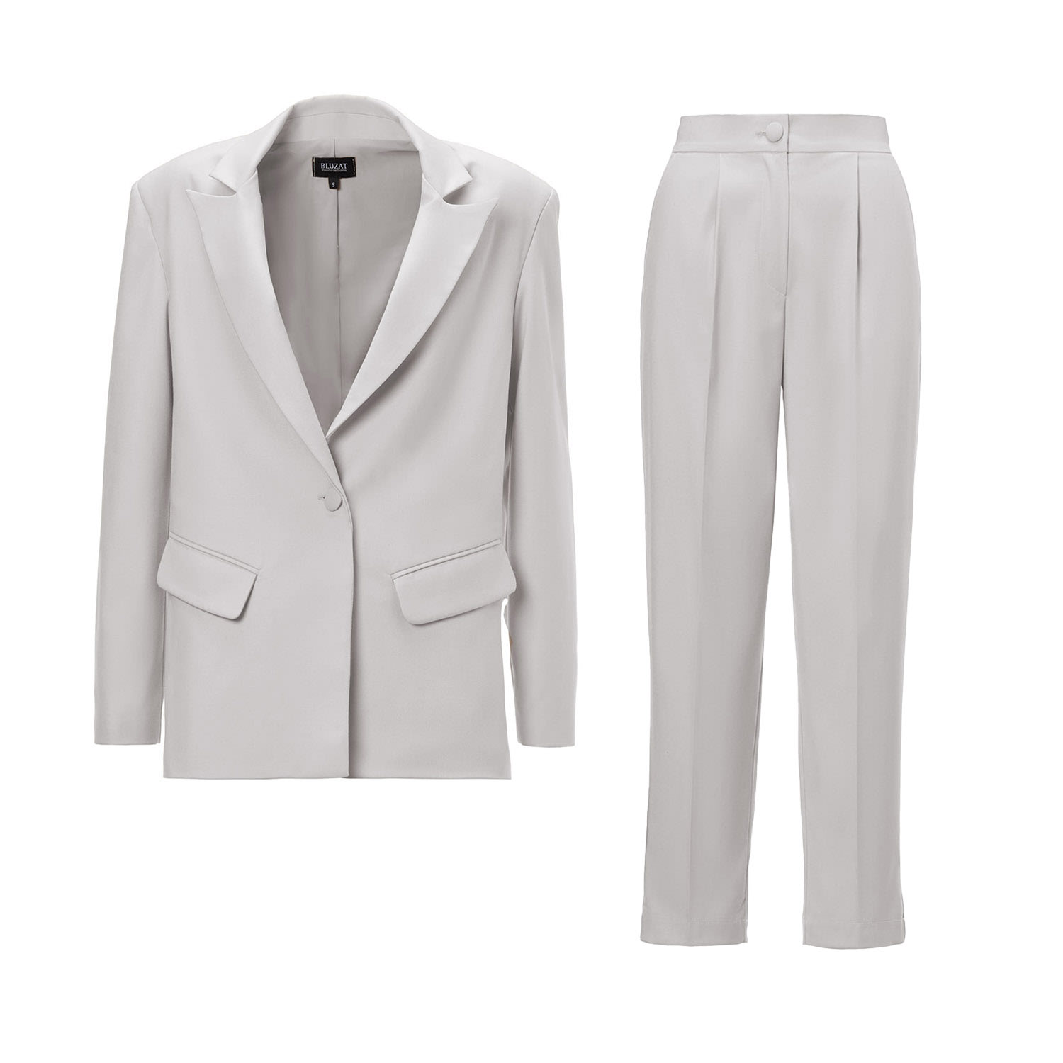 Neutrals Ivoire Suit With Regular Blazer And Cropped Trousers Extra Small Bluzat