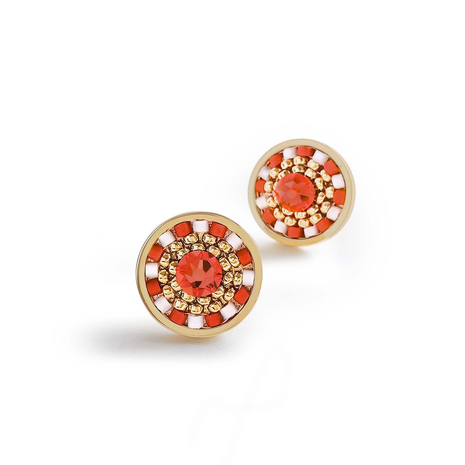 Women’s Red / White Striped Medallion Stud Earrings - Coral Eden + Elie