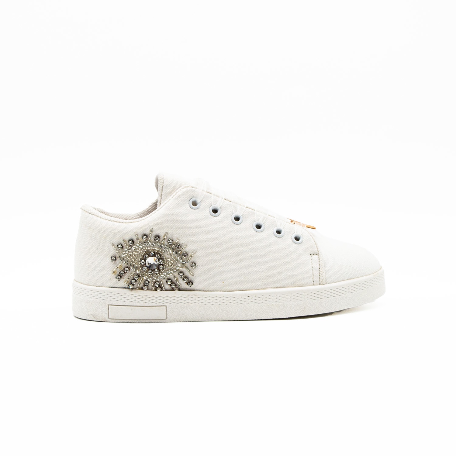 Rettrose Women's Red The Gabriella Luxury White Canvas Handmade Embellished Tennis Shoe In Red