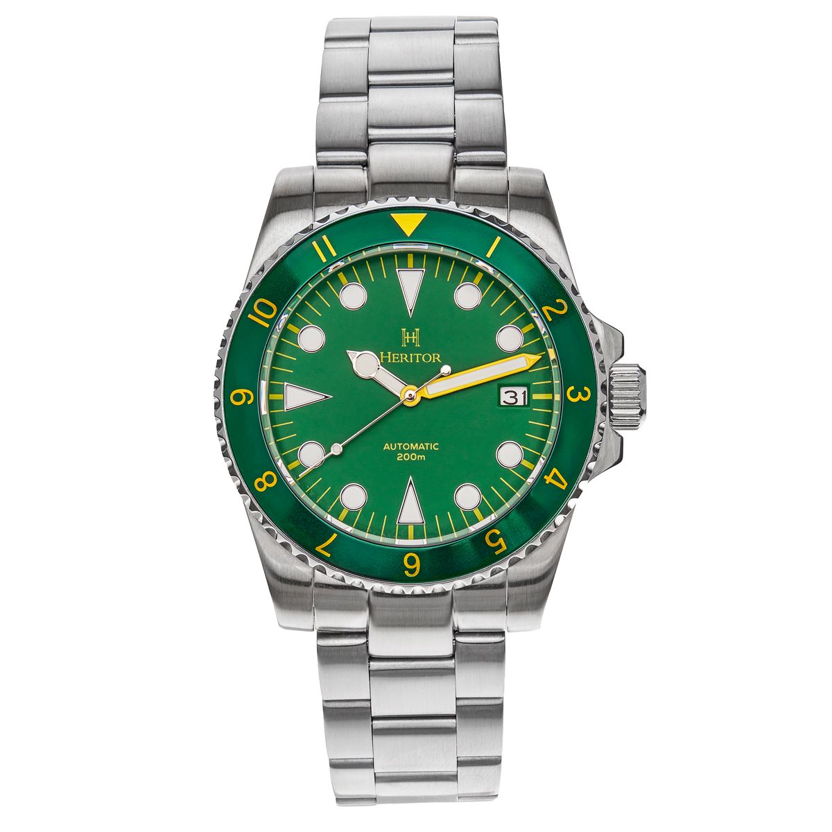 Men’s Luciano Bracelet Watch With Date - Green One Size Heritor Automatic