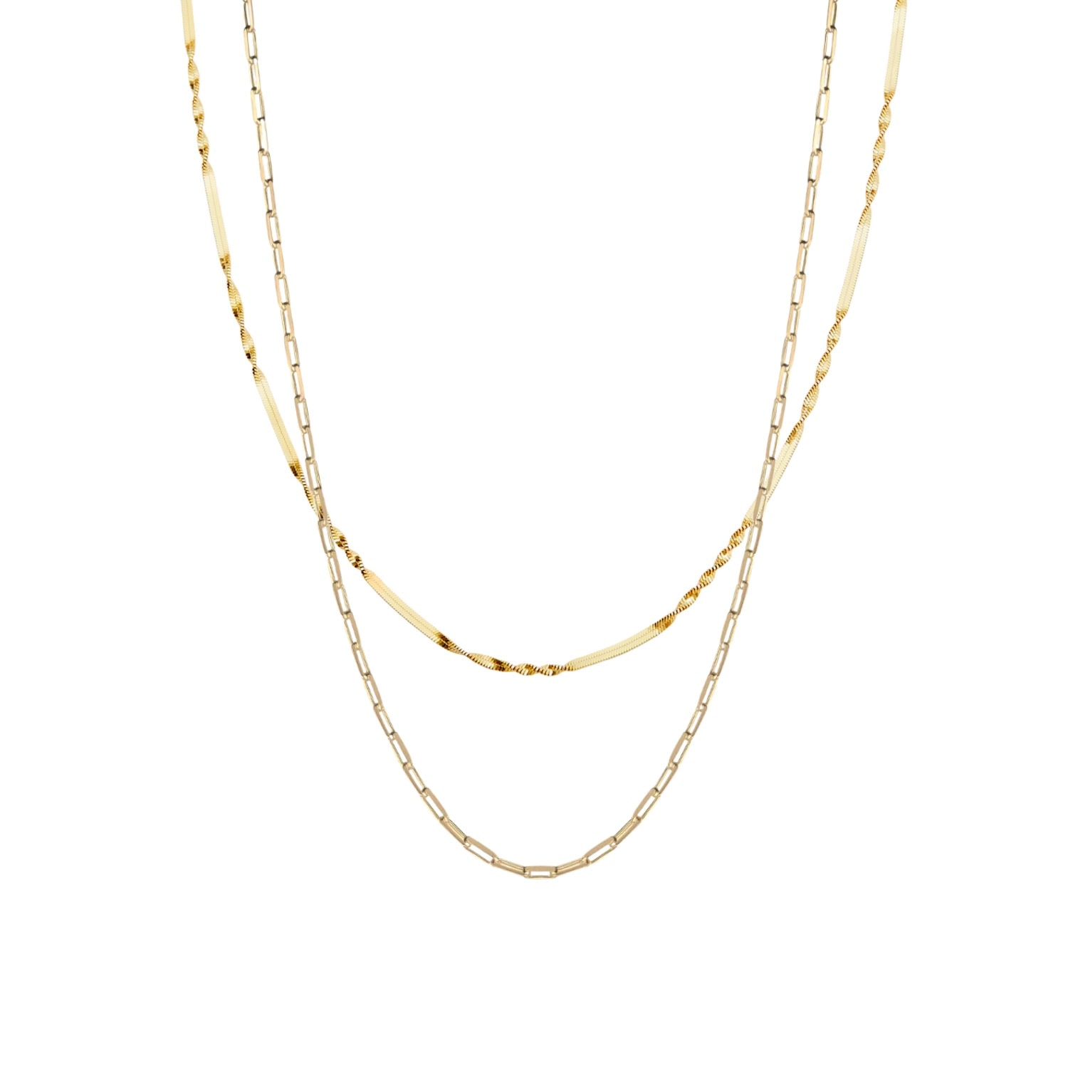 Spero London Women's Semi Twisted & Paperclip Chain Sterling Silver Layering Necklace Set - Gold In Gold