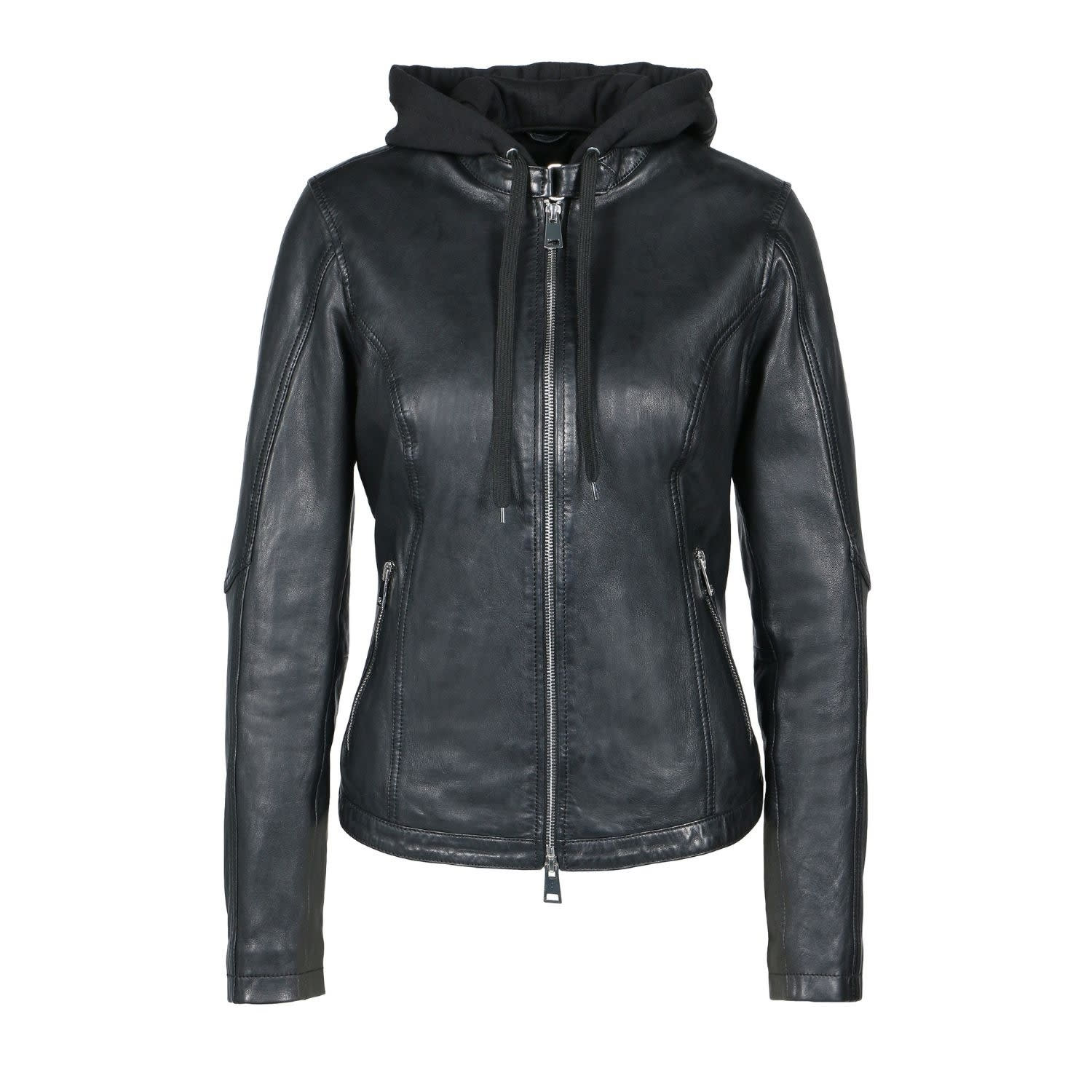 Freaky Nation Women's Black Leather Jacket With Hood In Black