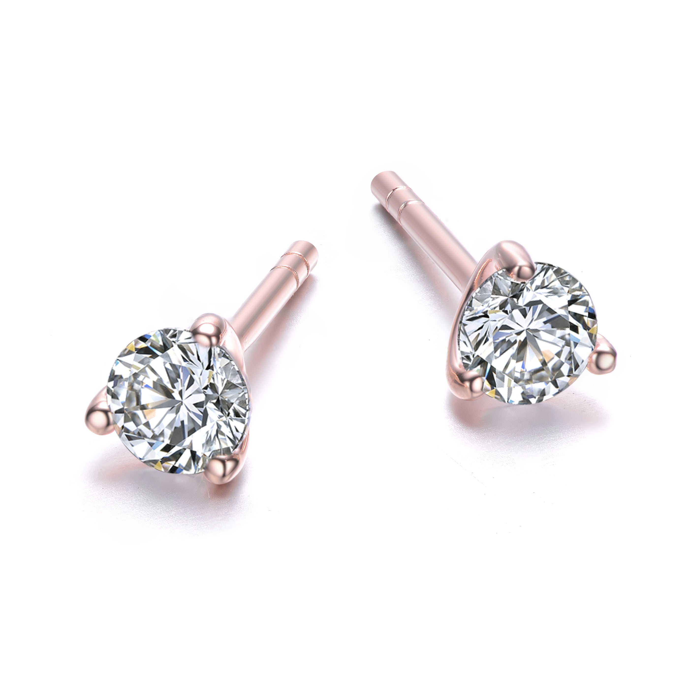 Genevive Jewelry Women's White / Rose Gold Cubic Zirconia Studs Three Prongs Martini Earrings In Multi