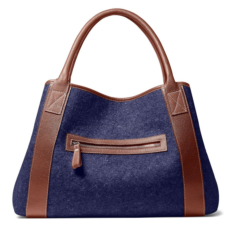 Women’s Blue / Brown Michelle Tote - Navy Wool Blend -Brown Leather Modus Rio