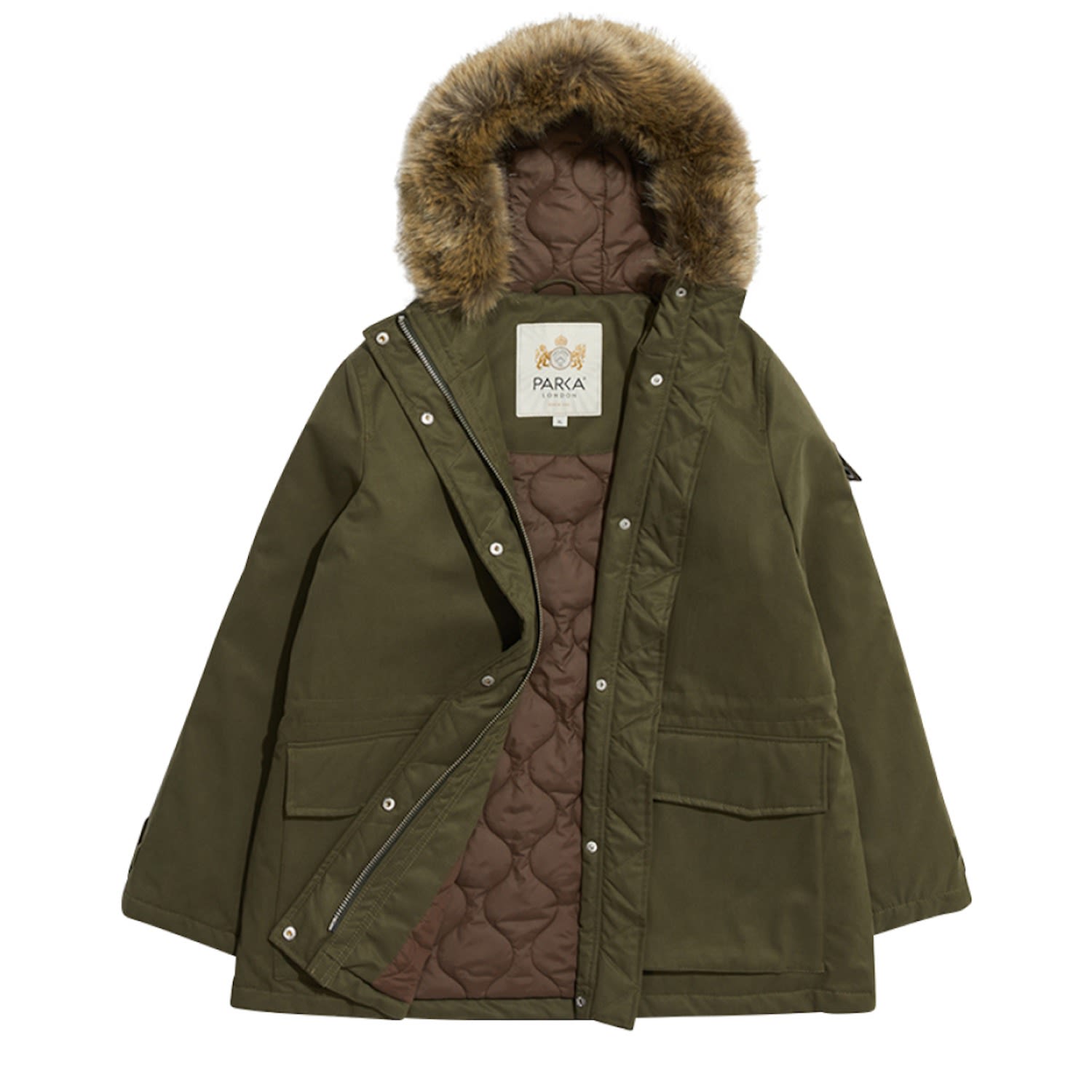 Women’s Farringdon Faux Fur Parka - Green Large Parka London