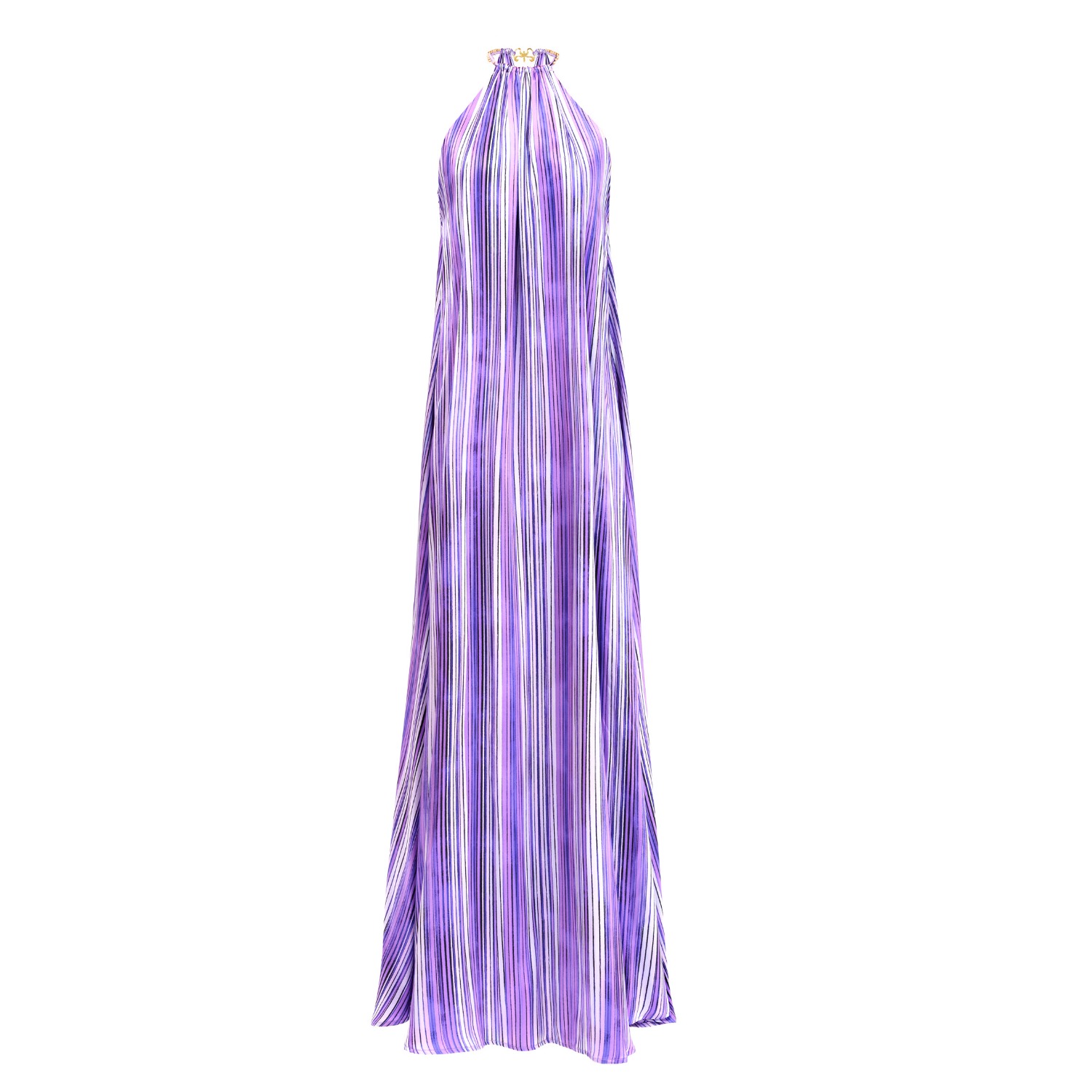 Kargede Women's Purple Silk Satin Halter Maxi Dress - Side Slits, Striped In Purple