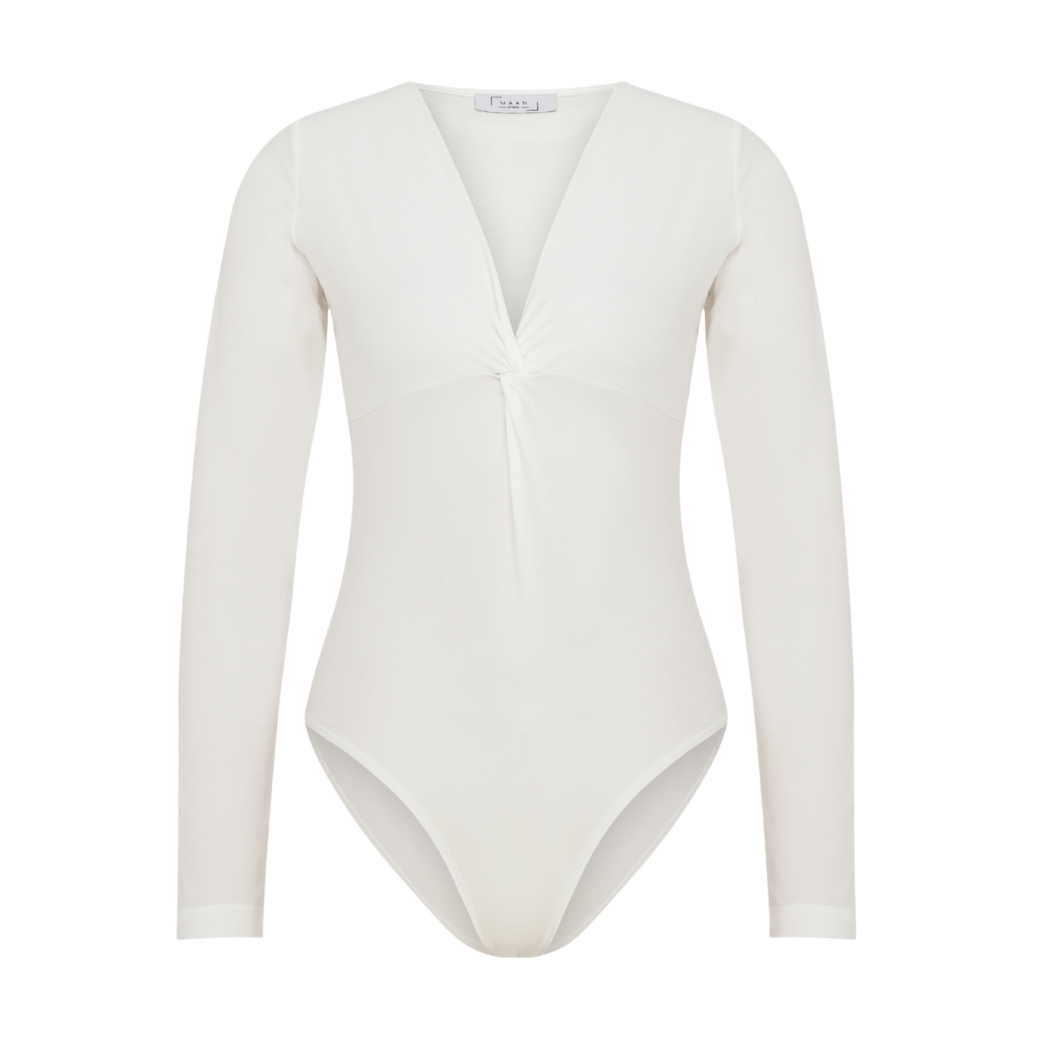 Maan Istanbul Women's V-neck Knot Detail White Bodysuit - Sonnet In White