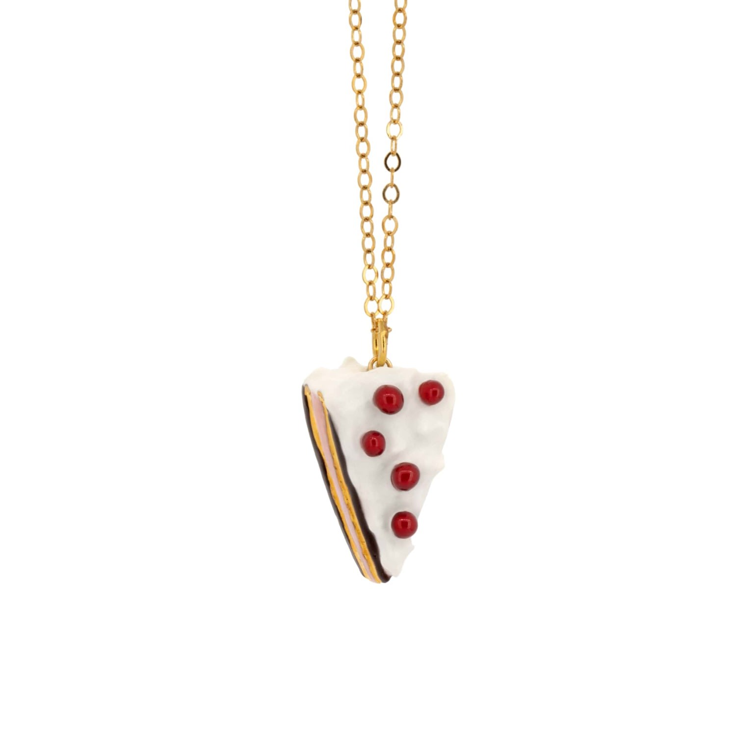 Women’s Gold / White / Red Slice Of Happines Cake Necklace With Silver Chain Cj·314