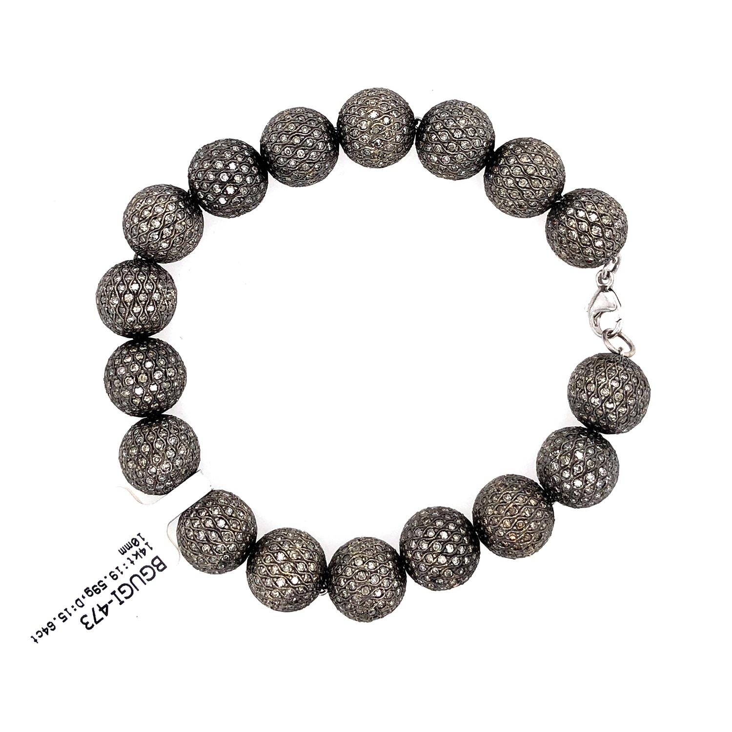 Women’s Gold / White 14K White Gold In Natural Pave Diamond Bead Ball Fixed & Flexible Bracelet Artisan