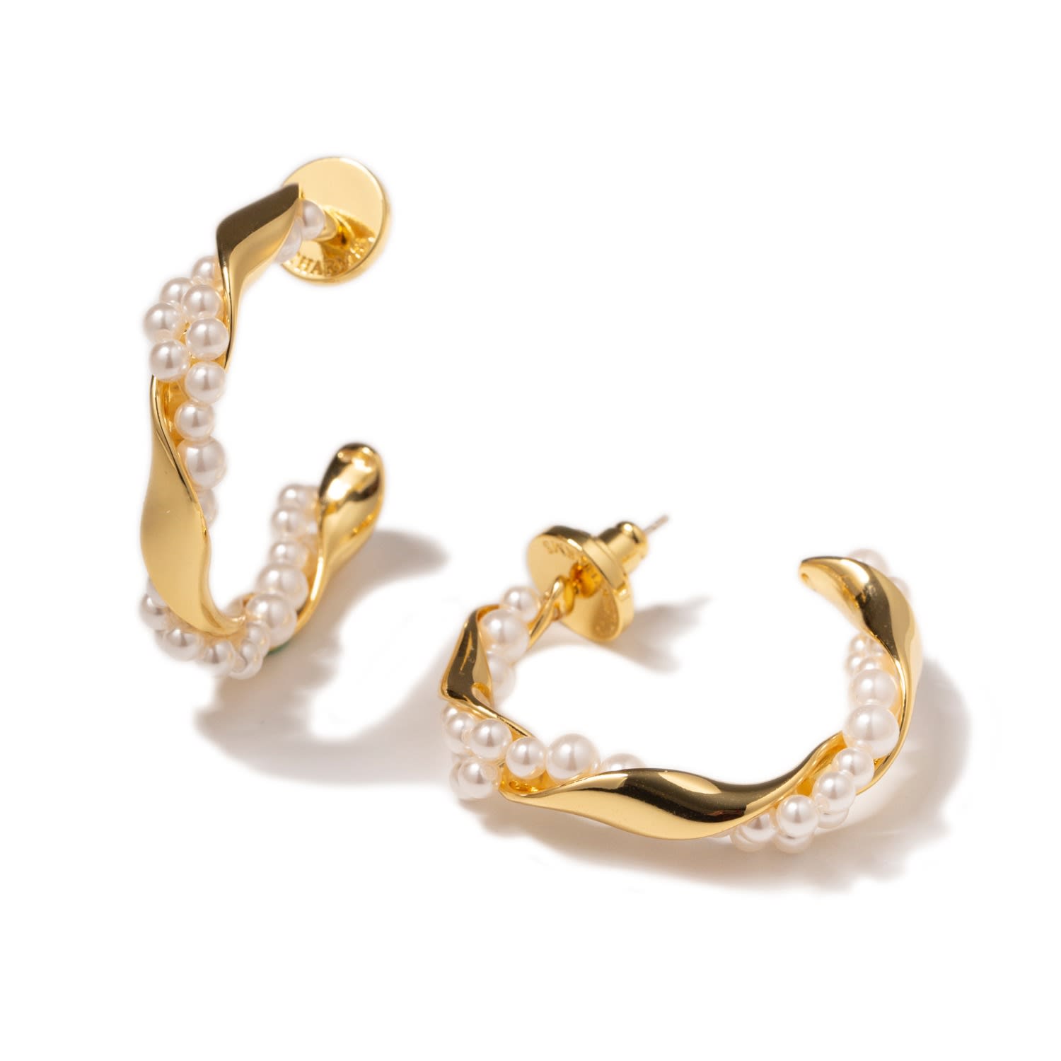 Classicharms Nadia Molten Shell Pearl Twisted Hoop Earrings In Gold
