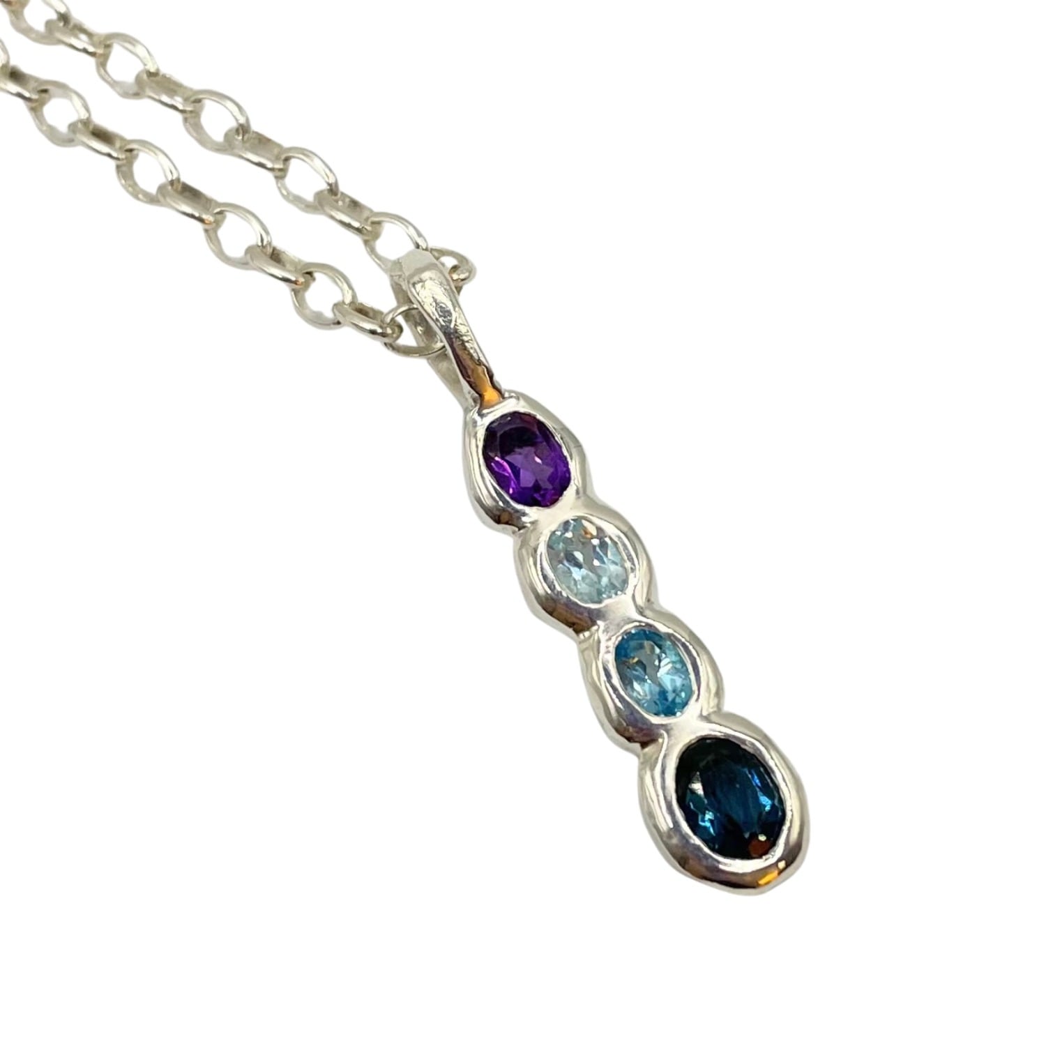 Amy Delson Jewelry Women's Pink / Purple / Blue Ophelia - Ombré Amethyst, Blue Topaz Four Stone Silver Pendant Necklace