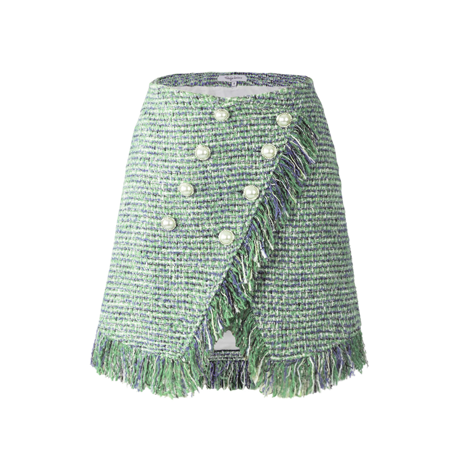 Cora Asymmetrical Tweed Bouclé Mini Skirt - Green | Solgo Atelier