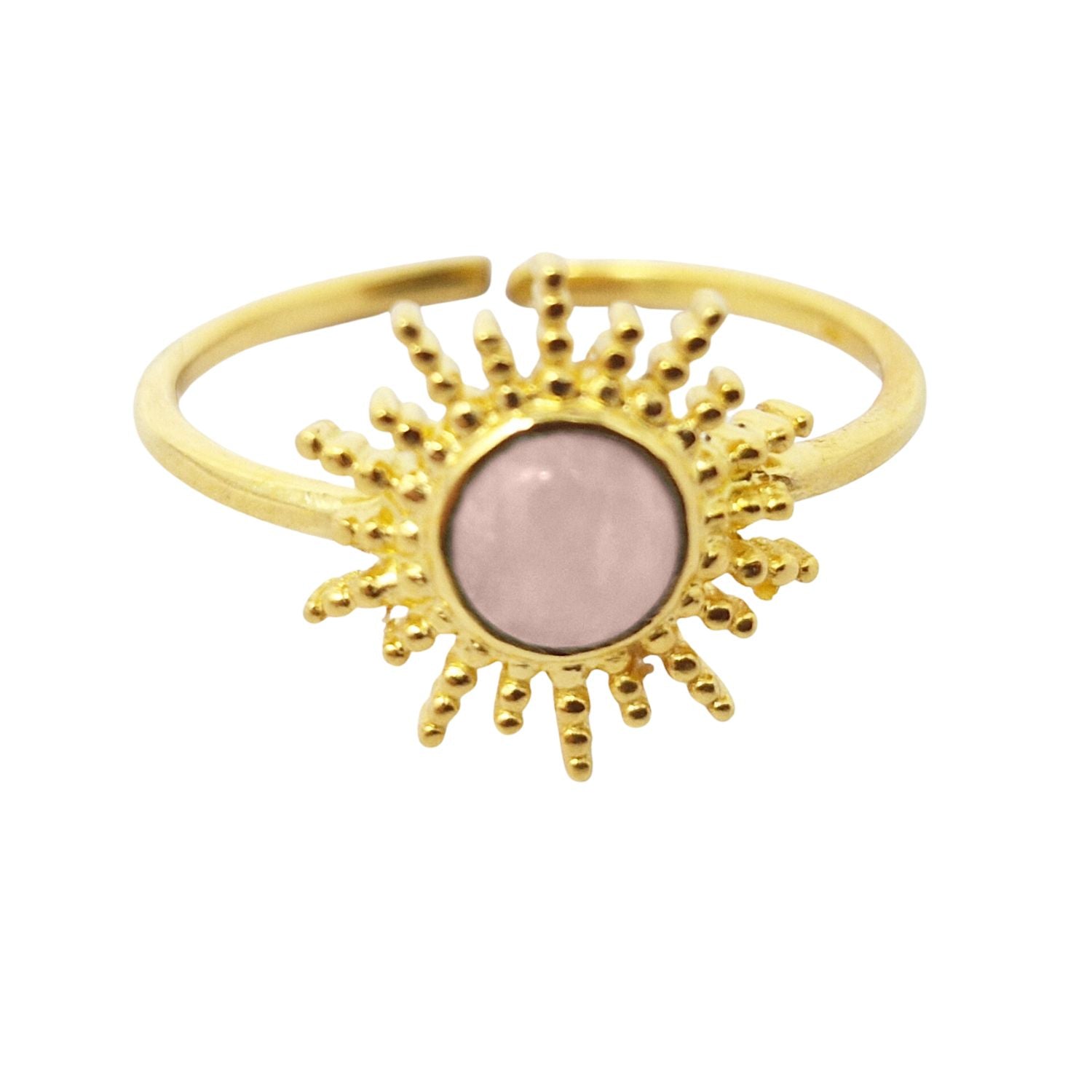 Harfi Women's Pink / Gold Rose Quartz October Birthstone Sun Gold Plated Ring In Multi