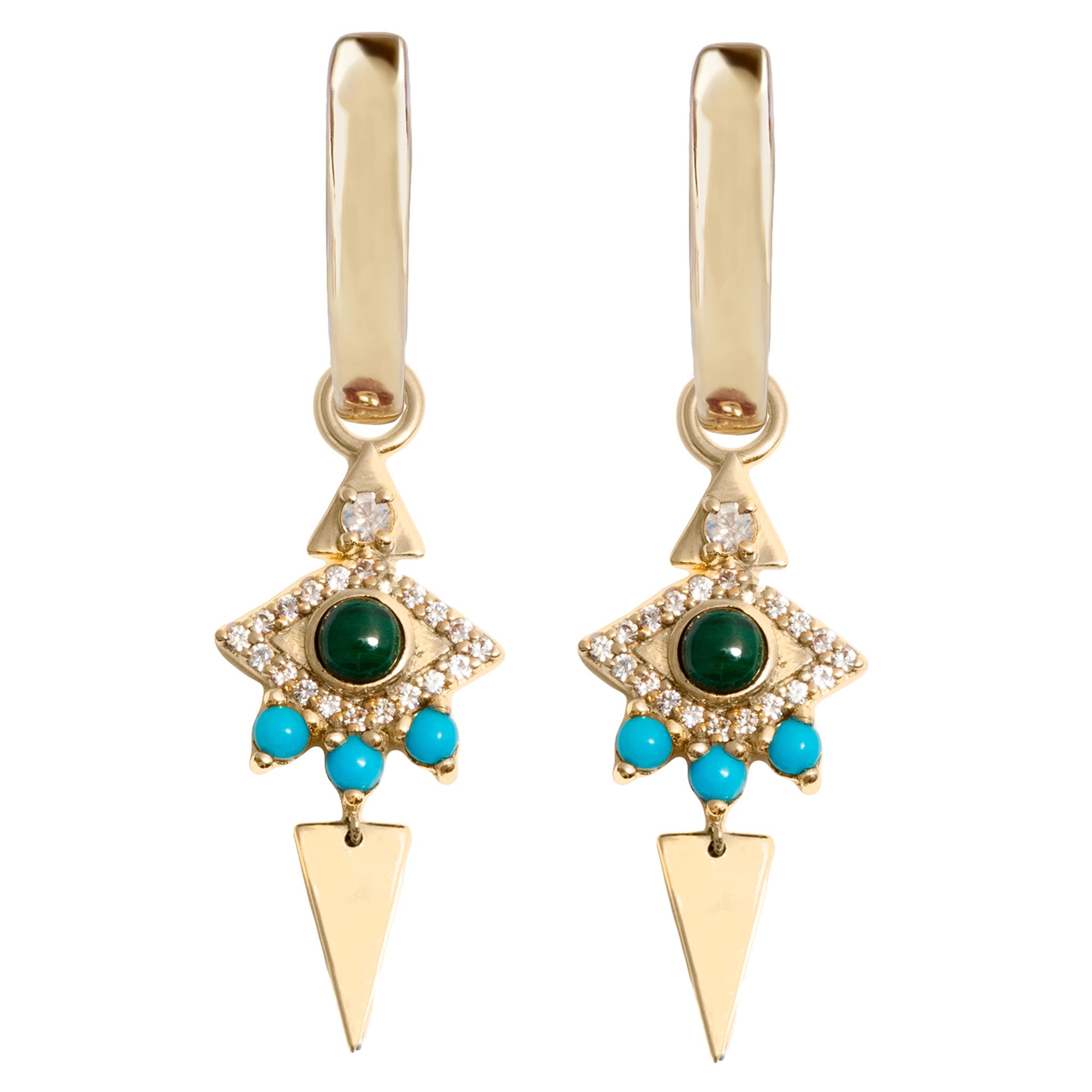 Zohreh Women's Gold / Green Limited Edition Malachite Eye Hoop Earrings 9k Gold In Multi