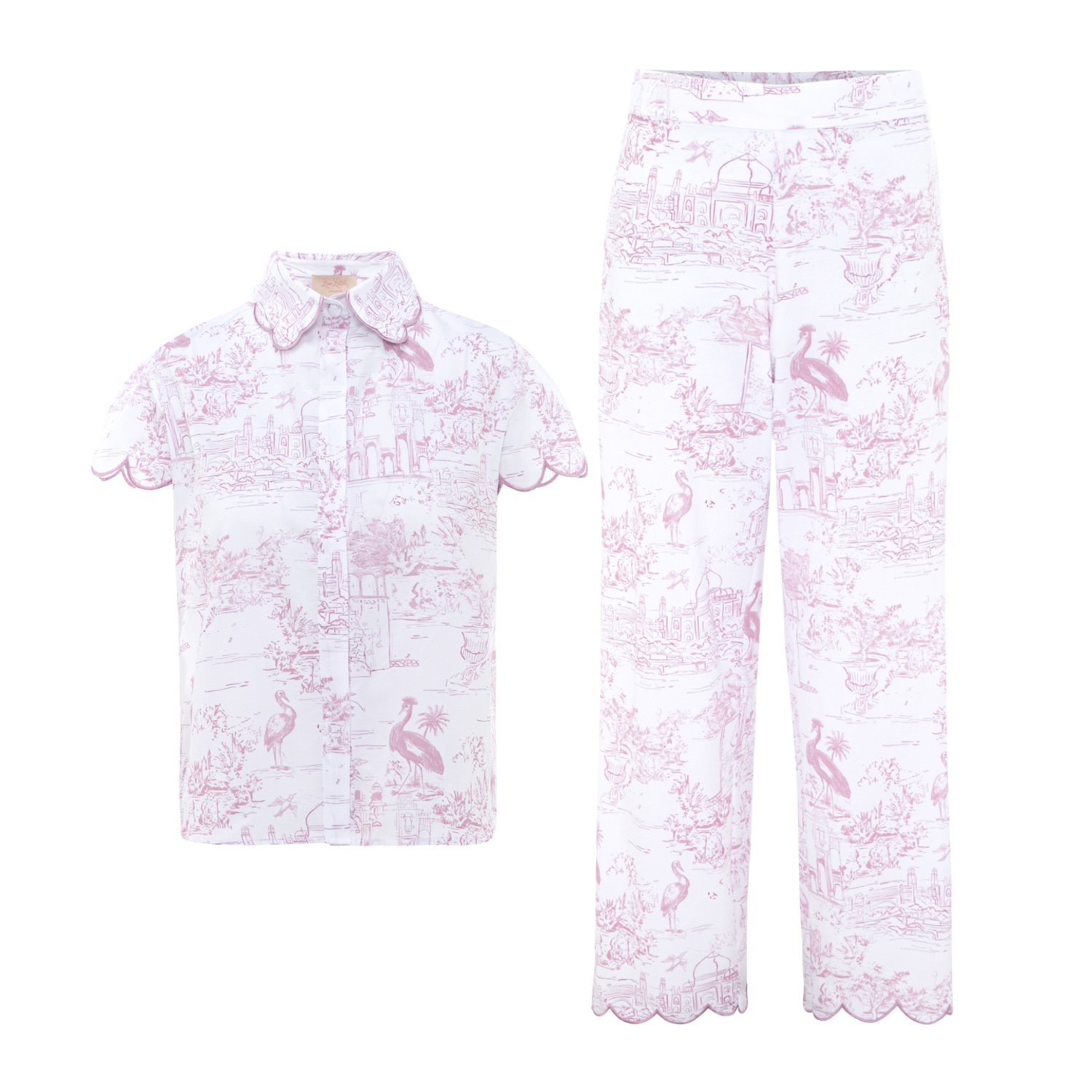 Love Letters X Women's Pink / White Pink Toile Cap Sleeve Long Pyjama Set In Multi