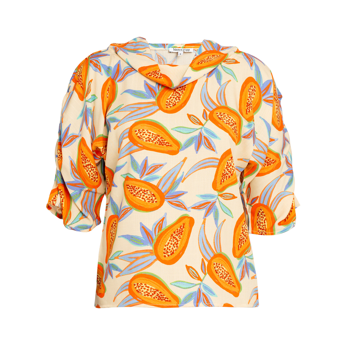 Bianca Popp Women's Neutrals Puff Blouse With Collar In Beige Viscose With Papaya Print In Beige