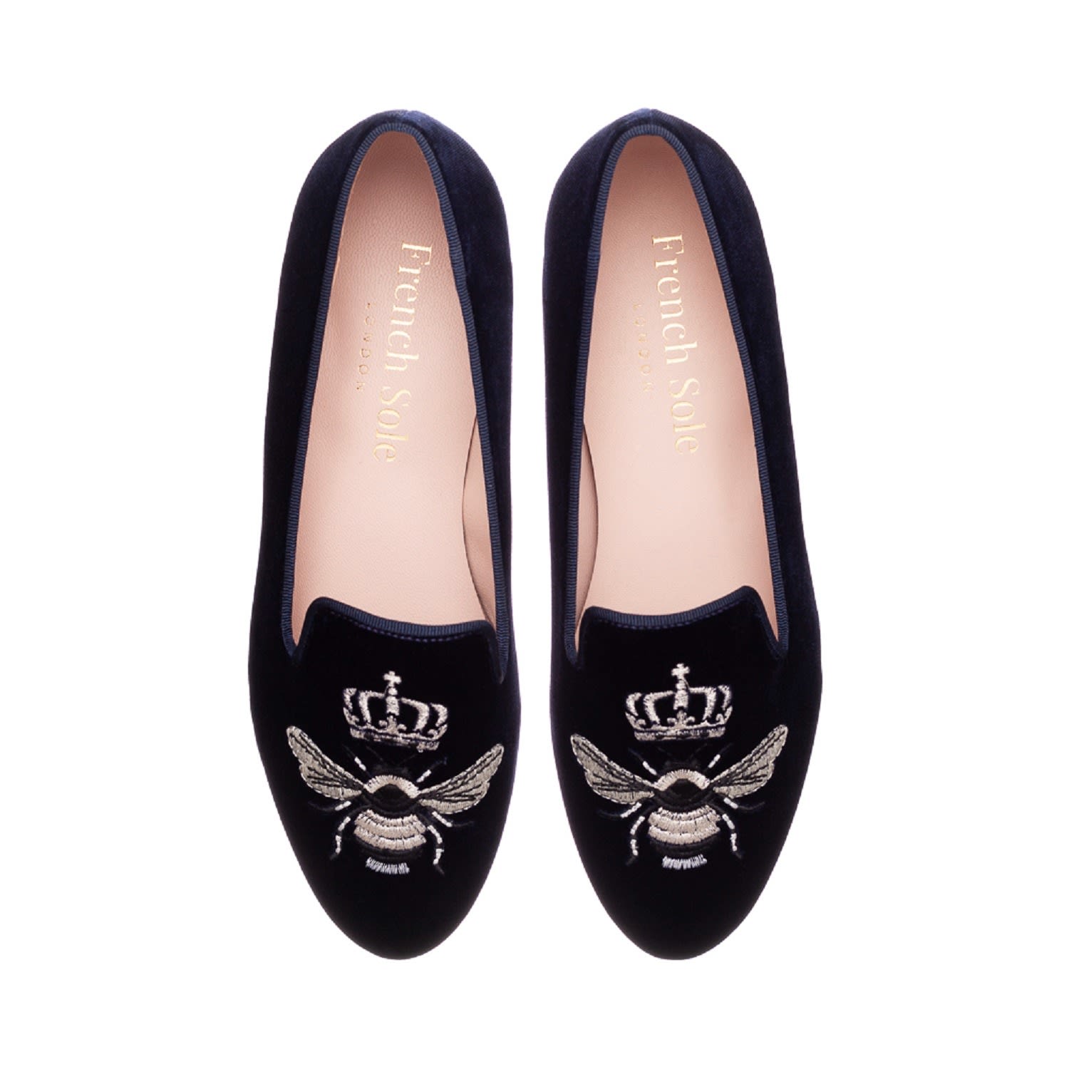 Women’s Hefner Royal Dark Blue Velvet Silver Queen Bee Embroidery 3.5 Uk French Sole