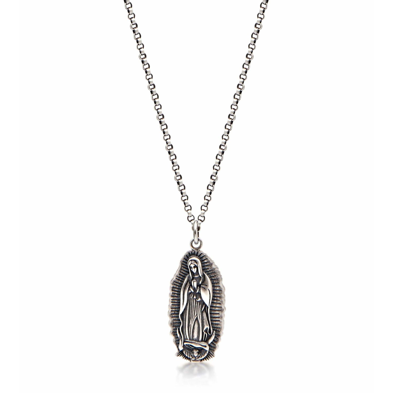 Nialaya Men's Silver Necklace With Our Lady Of Guadalupe Pendant In Black