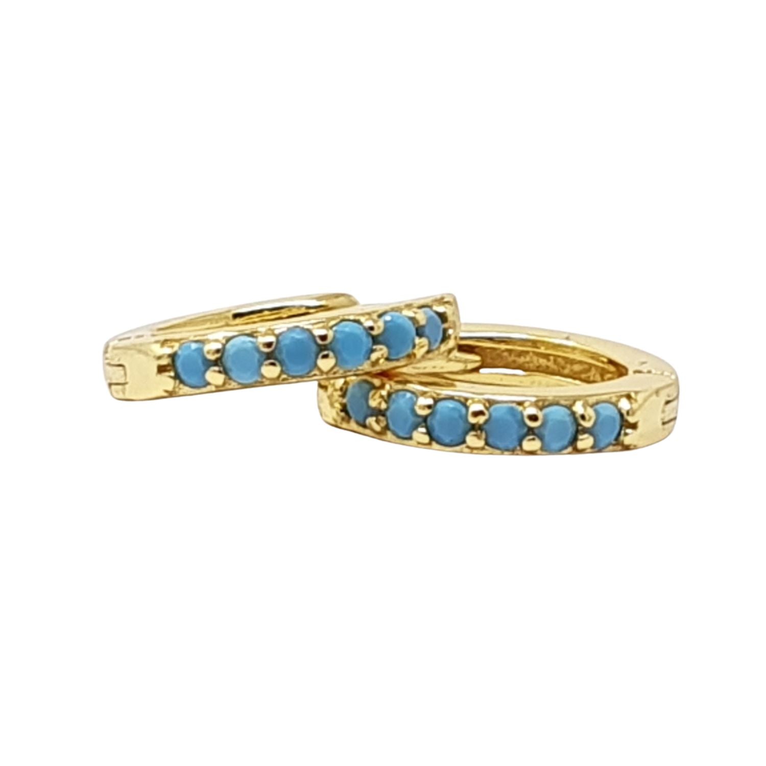 Harfi Women's Blue / Gold Turquoise December Birthstone Huggie Gold Plated Hoop Earrings In Multi