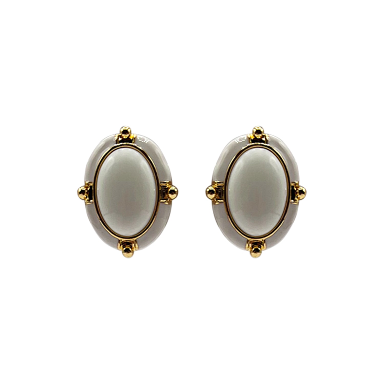 Women’s White Enamel Oval Clip Earrings Michael Nash Jewelry