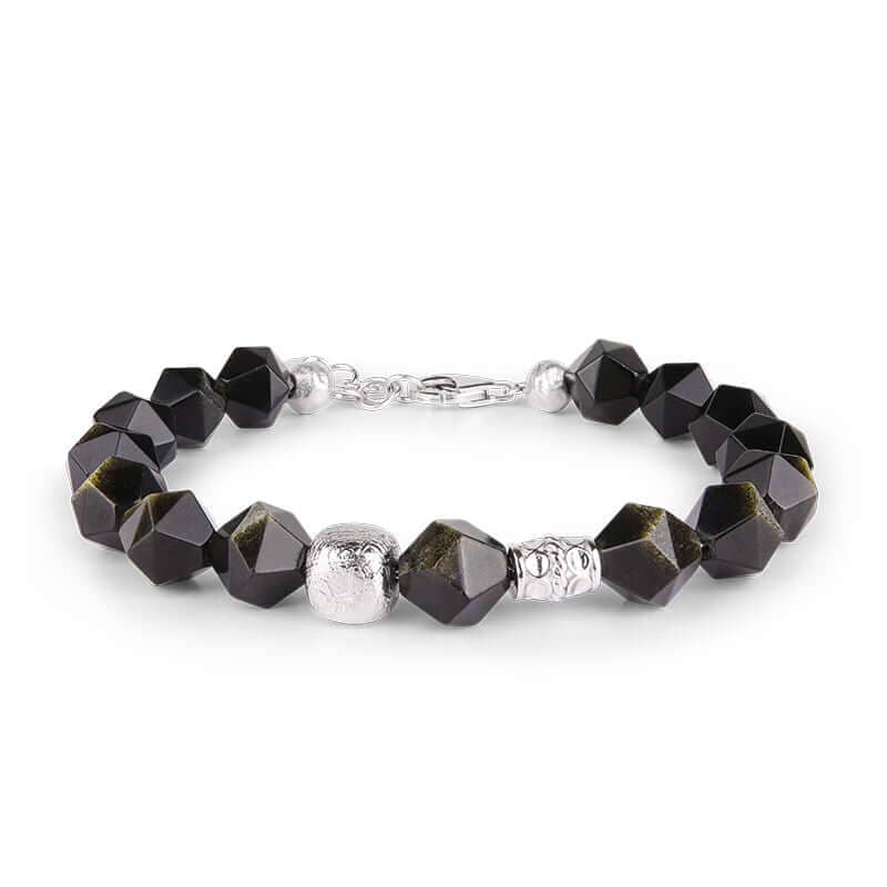 Men’s Black Meteorite & Golden Obsidian Beaded Bracelet Awnl