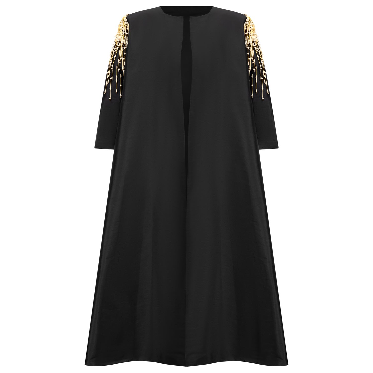 Women’s Raw Silk Abaya With Fully Dangling Embroidery On Shoulder Small Azzalia