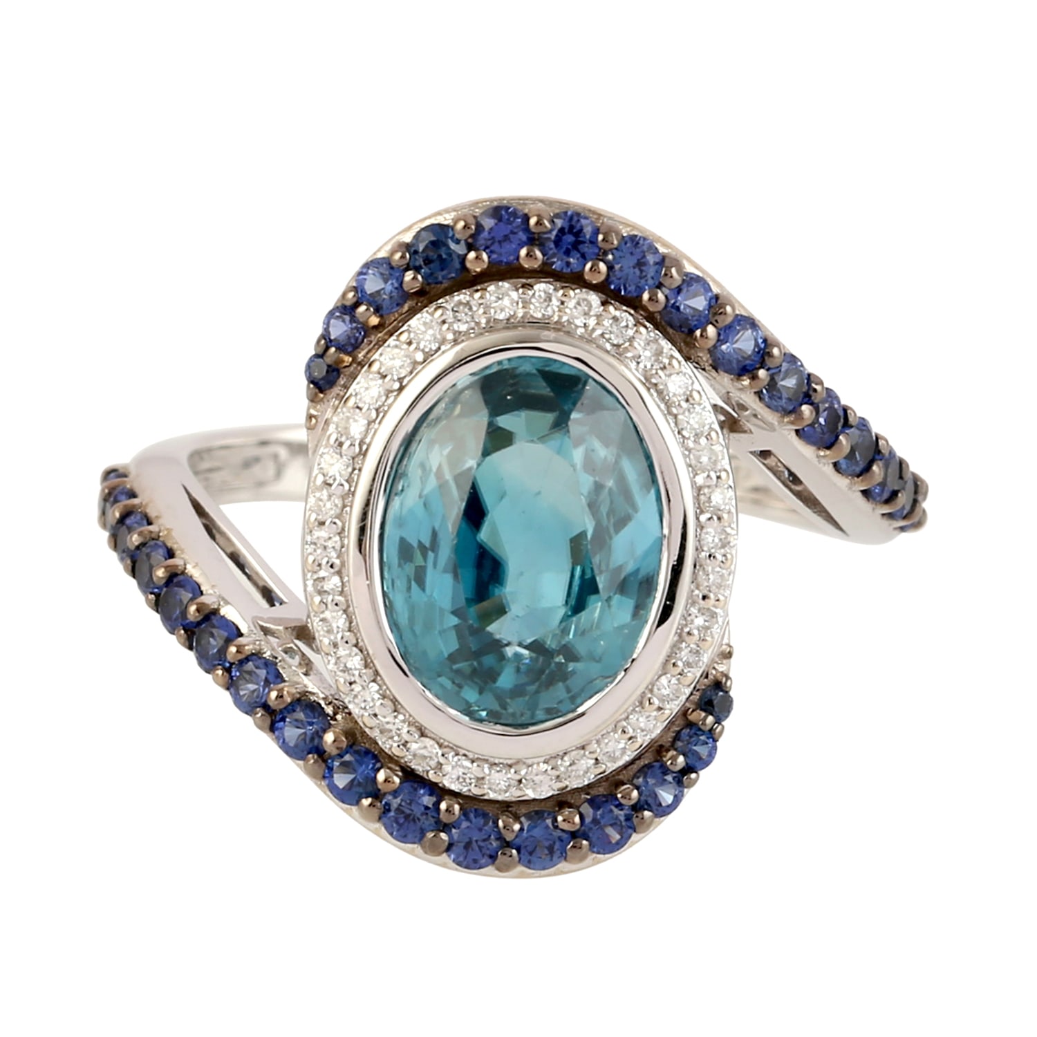 Artisan Women's White / Blue 18k White Gold Blue Sapphire & Natural Blue Zircon Diamond Ring In Metallic
