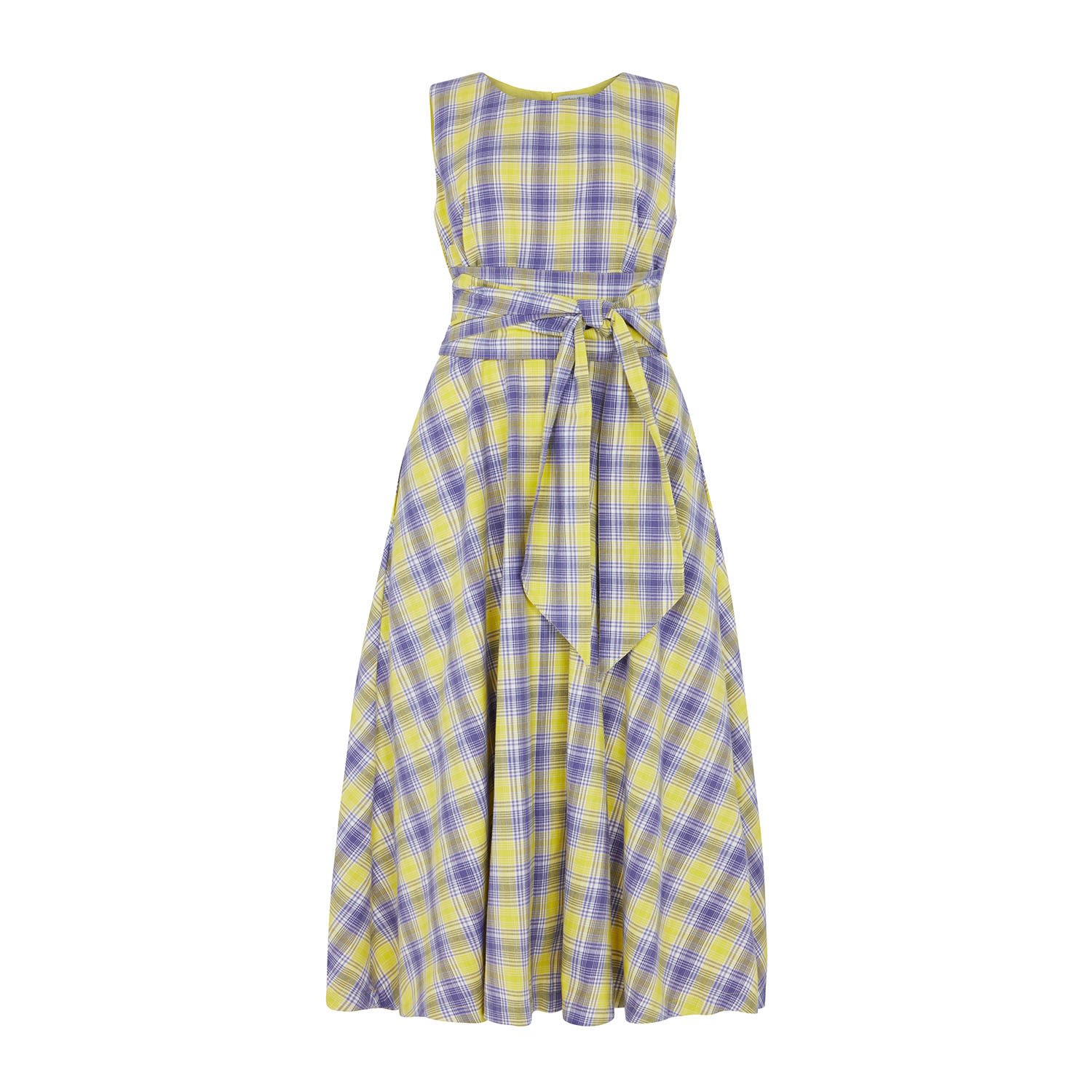 Emily And Fin Women's Pink / Purple / Yellow Roberta Lilac Sunshine Plaid Dress