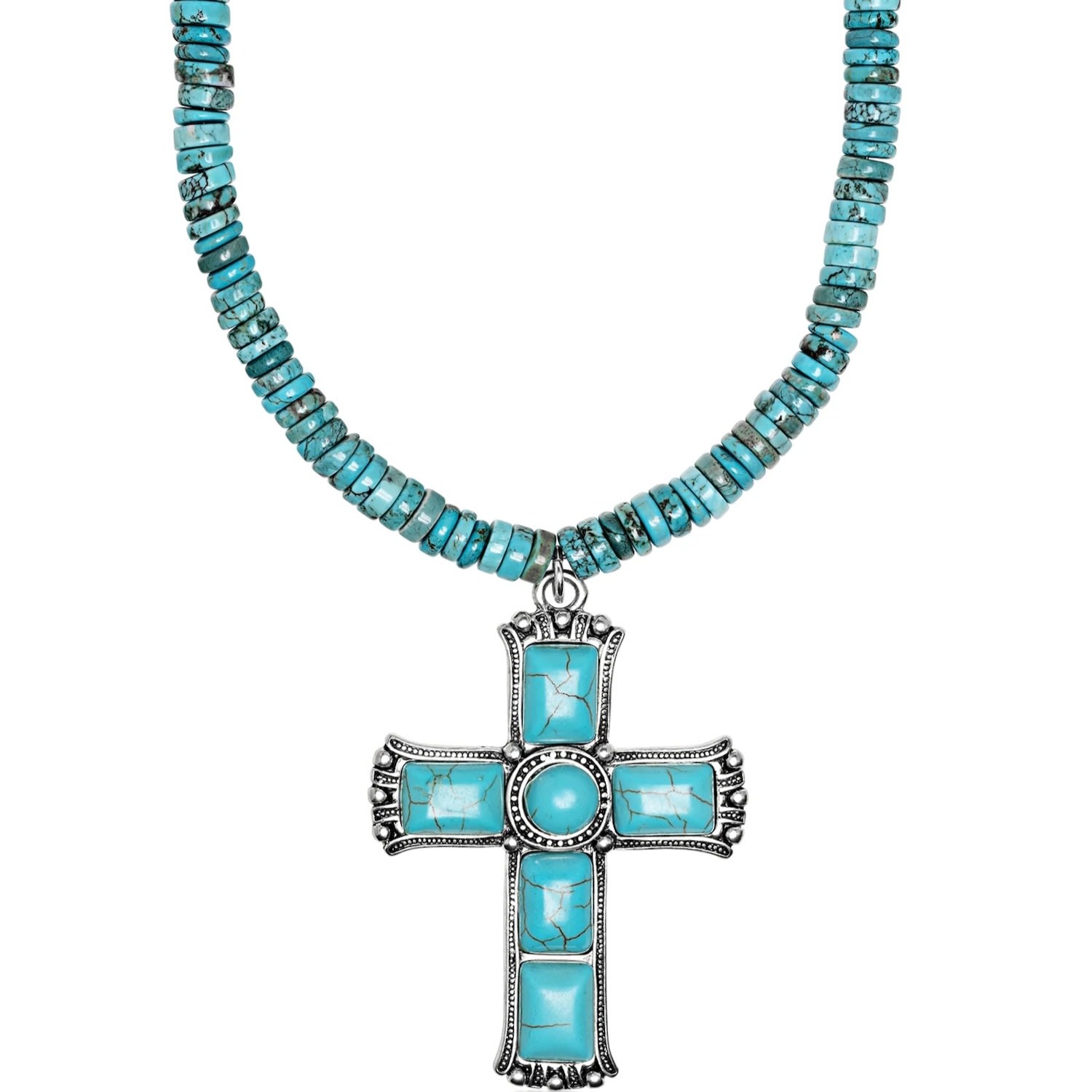 Nialaya Women's Blue Beaded Turquoise Choker With Statement Cross