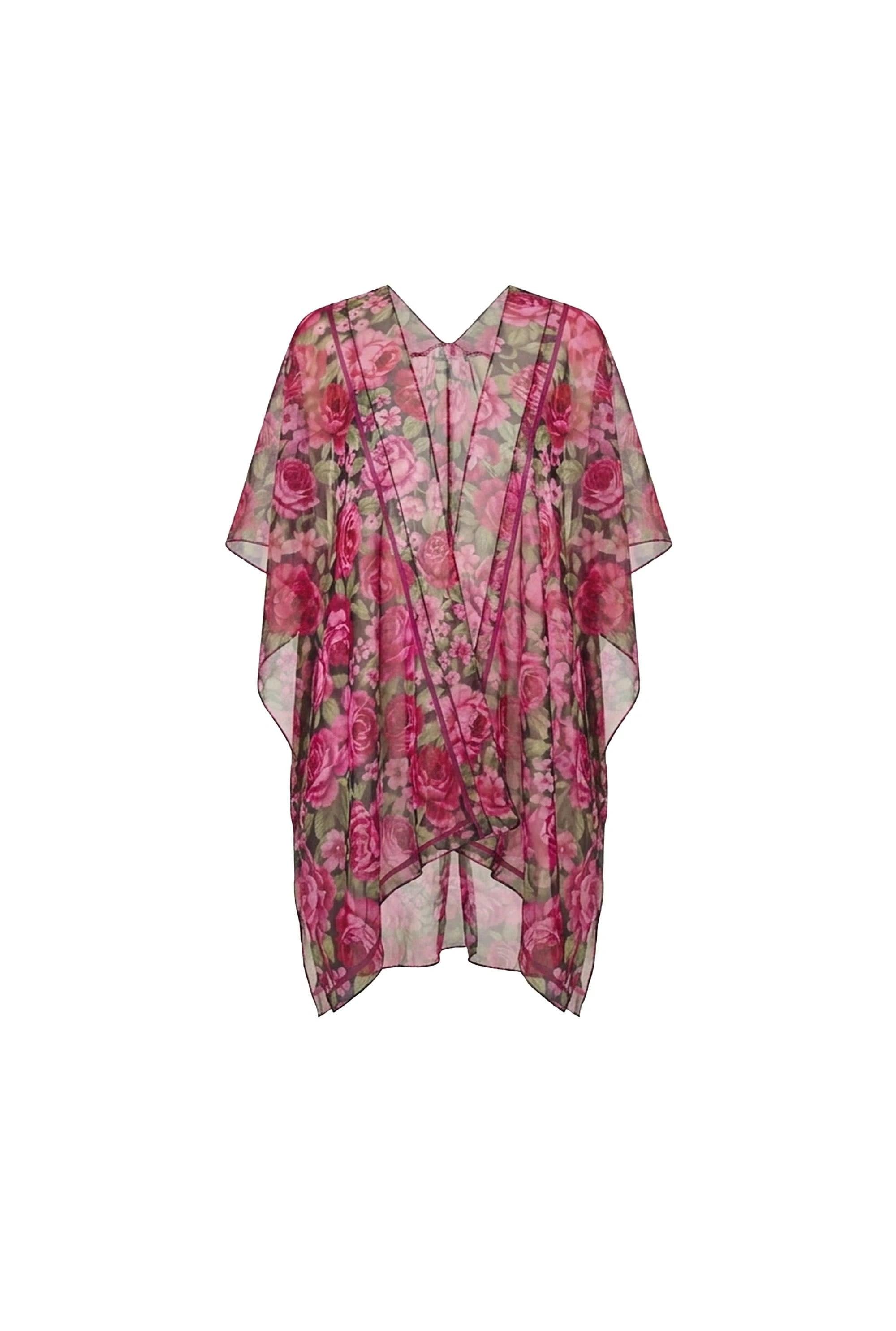 Women's Pink Black Rose Print Kaftan | One Size | James Lakeland