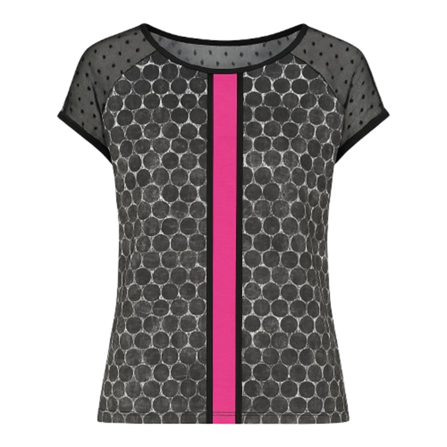 Conquista Grey Women's Chic Printed Viscose Front Jersey Top With Contrasting Back & Mesh Shoulders In Gray