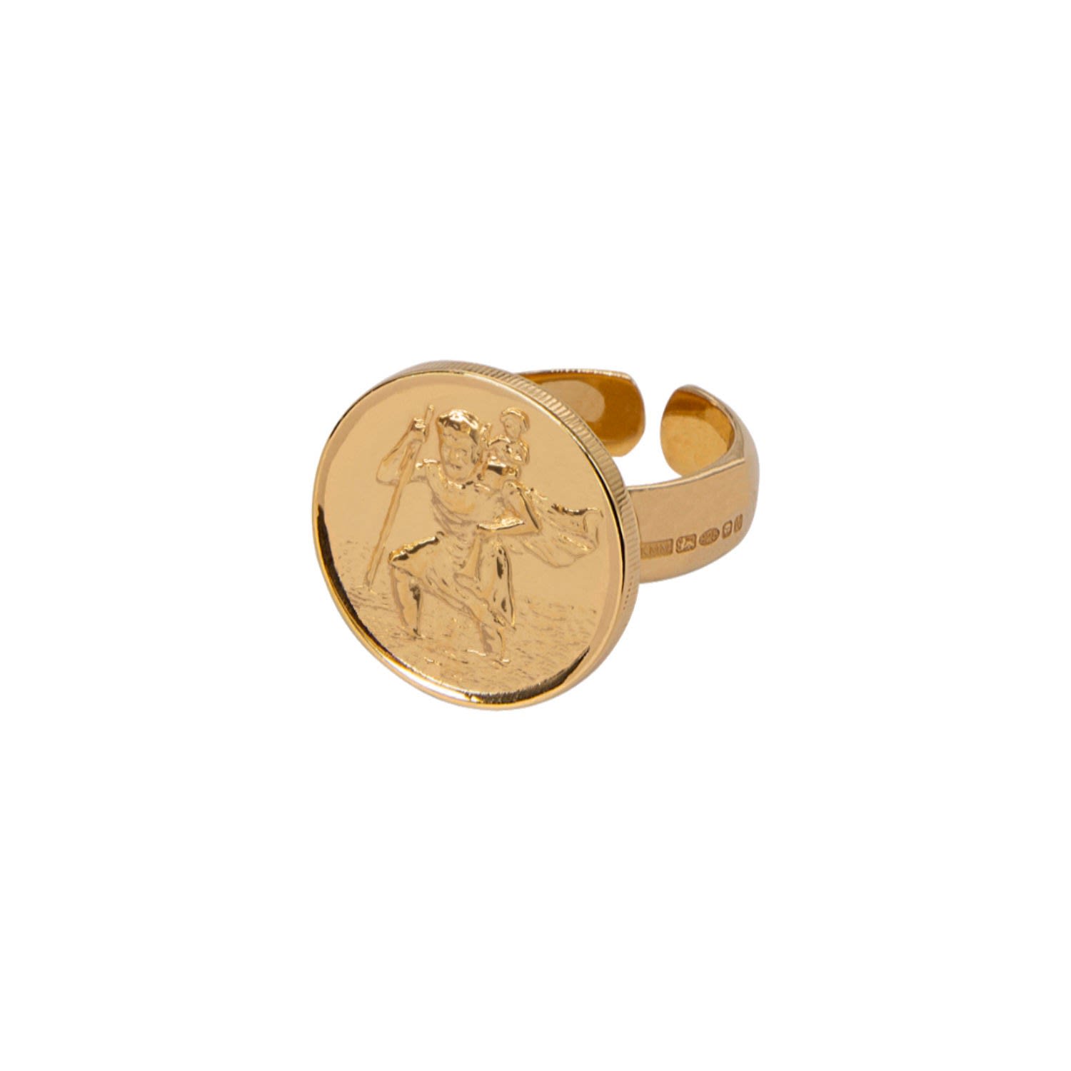 Women’s St Christopher Adjustable Ring Yellow Gold Plated Katie Mullally